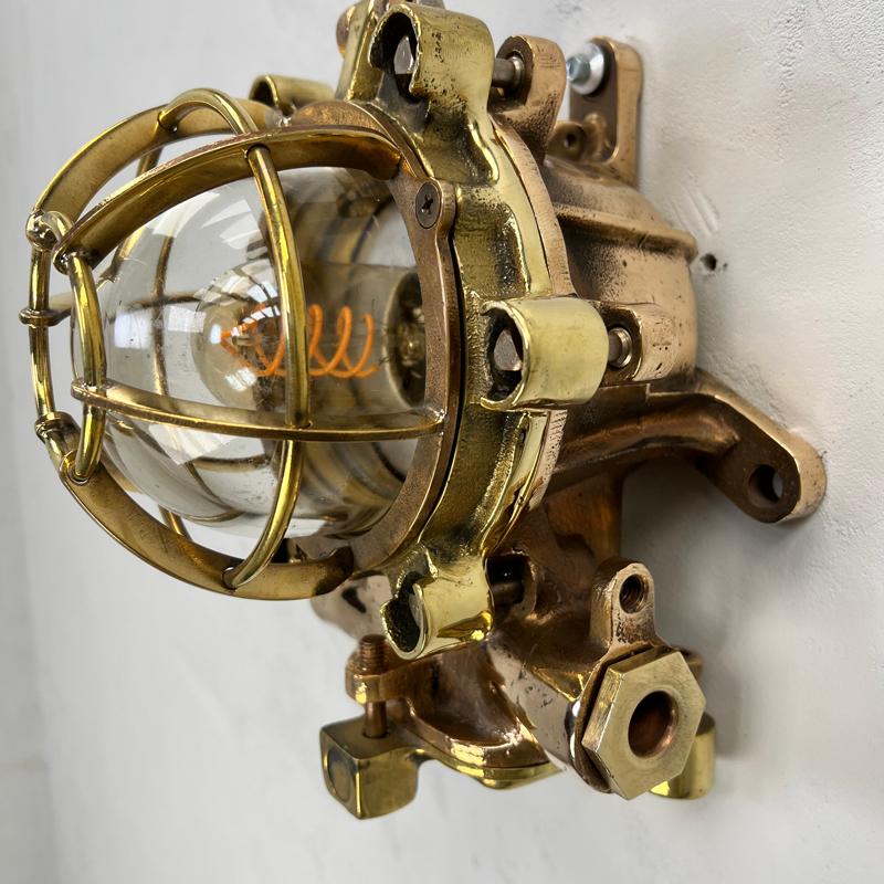 1980's Japanese Industrial Bronze & Brass Flame Proof Wall Light by Morio Denki For Sale 5