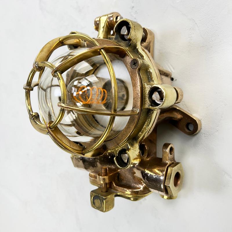 Cast 1980's Japanese Industrial Bronze & Brass Flame Proof Wall Light by Morio Denki For Sale