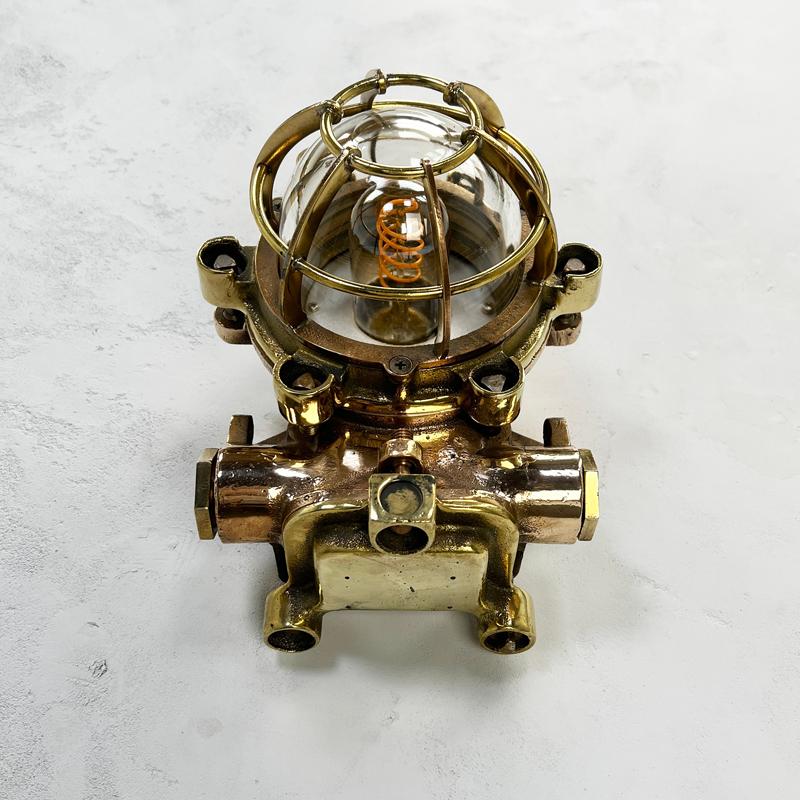 1980's Japanese Industrial Bronze & Brass Flame Proof Wall Light by Morio Denki For Sale 2