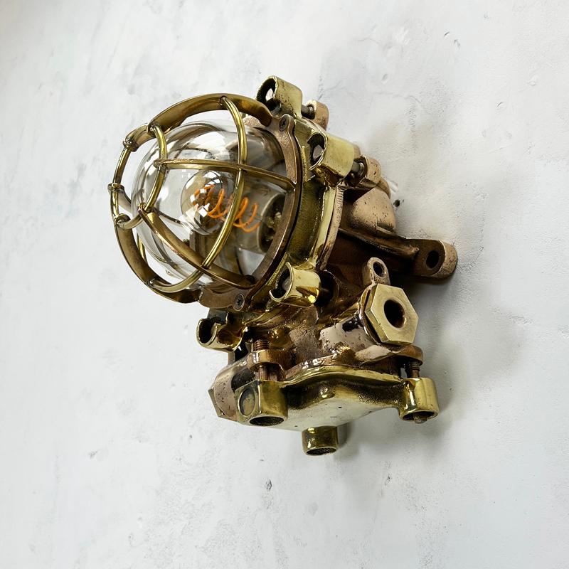 1980's Japanese Industrial Bronze & Brass Flame Proof Wall Light by Morio Denki For Sale 3