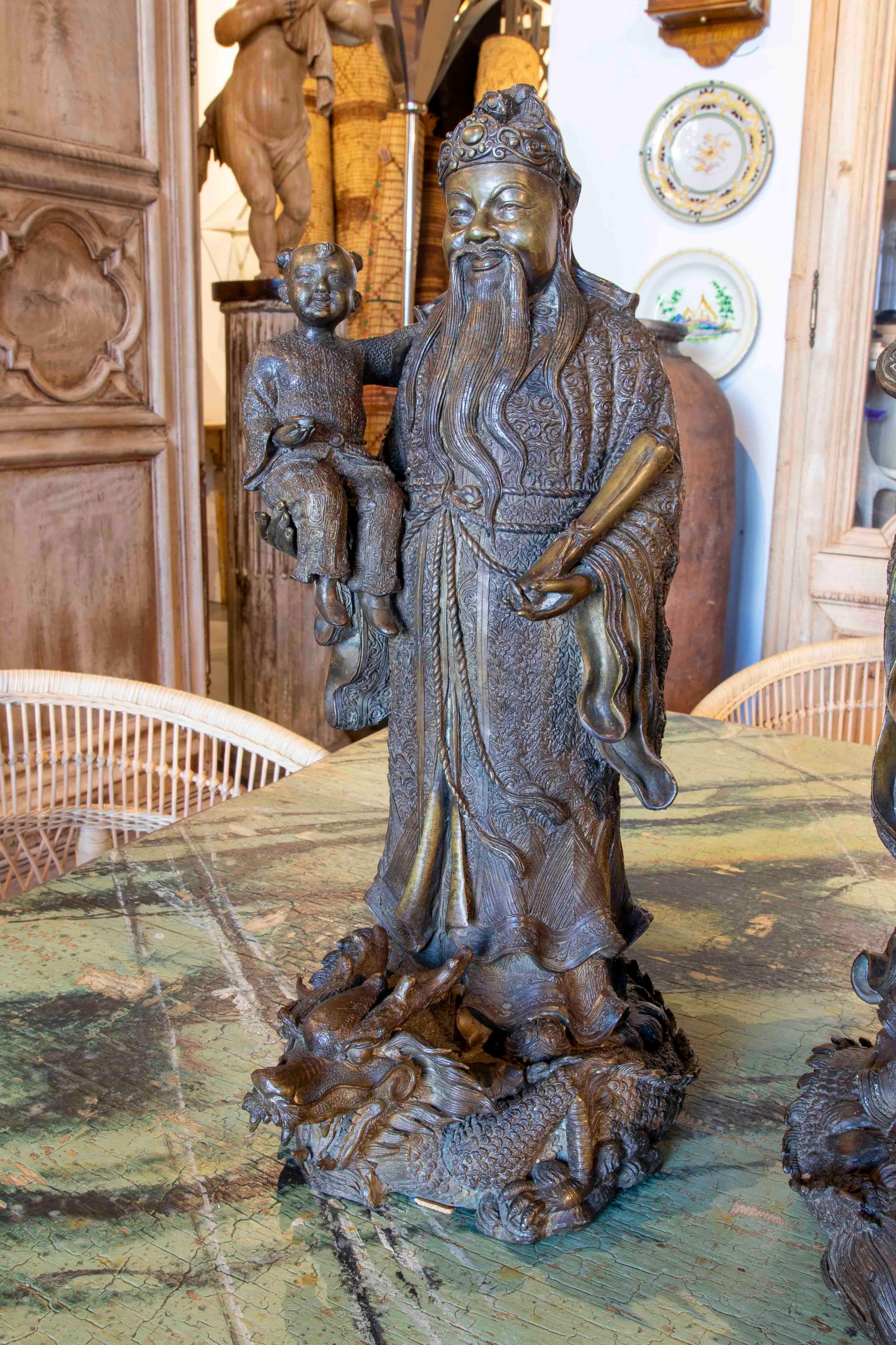 Ensemble de trois sculptures japonaises en bronze des années 1980  Dieux Bon état - En vente à Marbella, ES