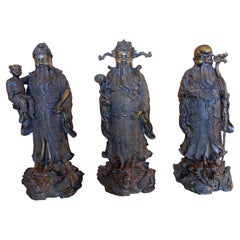 Ensemble de trois sculptures japonaises en bronze des années 1980  Dieux