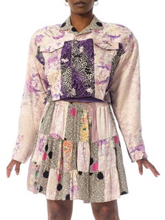 1980S Purple Printed Skirt, Top & Jacket Ensemble Made From Japanese Kimono Silk