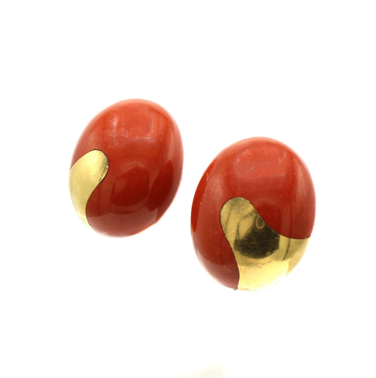 da uomo o donna Fermagli per orecchie in oro giallo 18 carati in diaspro degli anni '80 in vendita