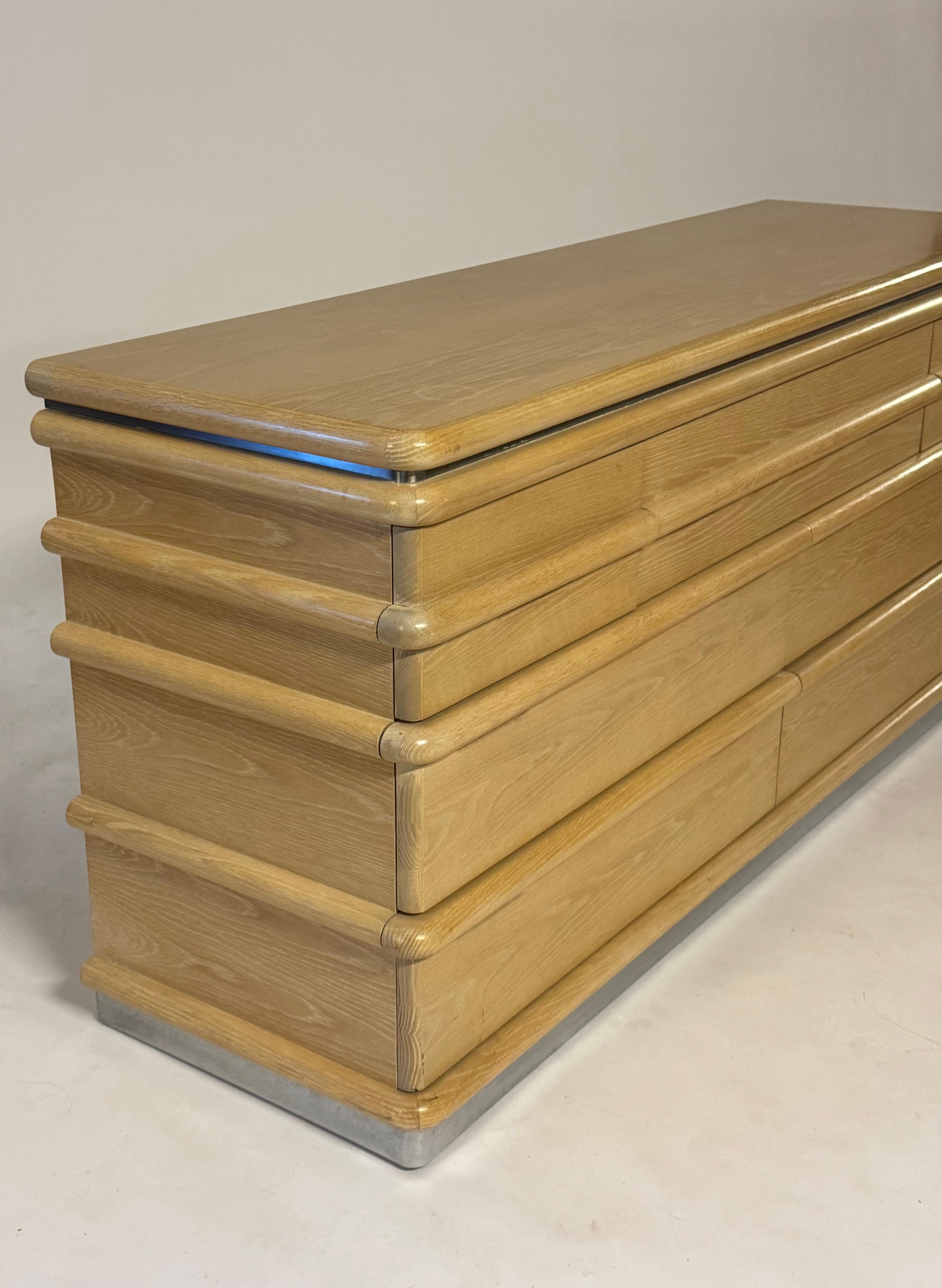 1980s Jay Spectre - Century Furniture - Art Deco Inspired Oak 7 Drawer Dresser For Sale 5