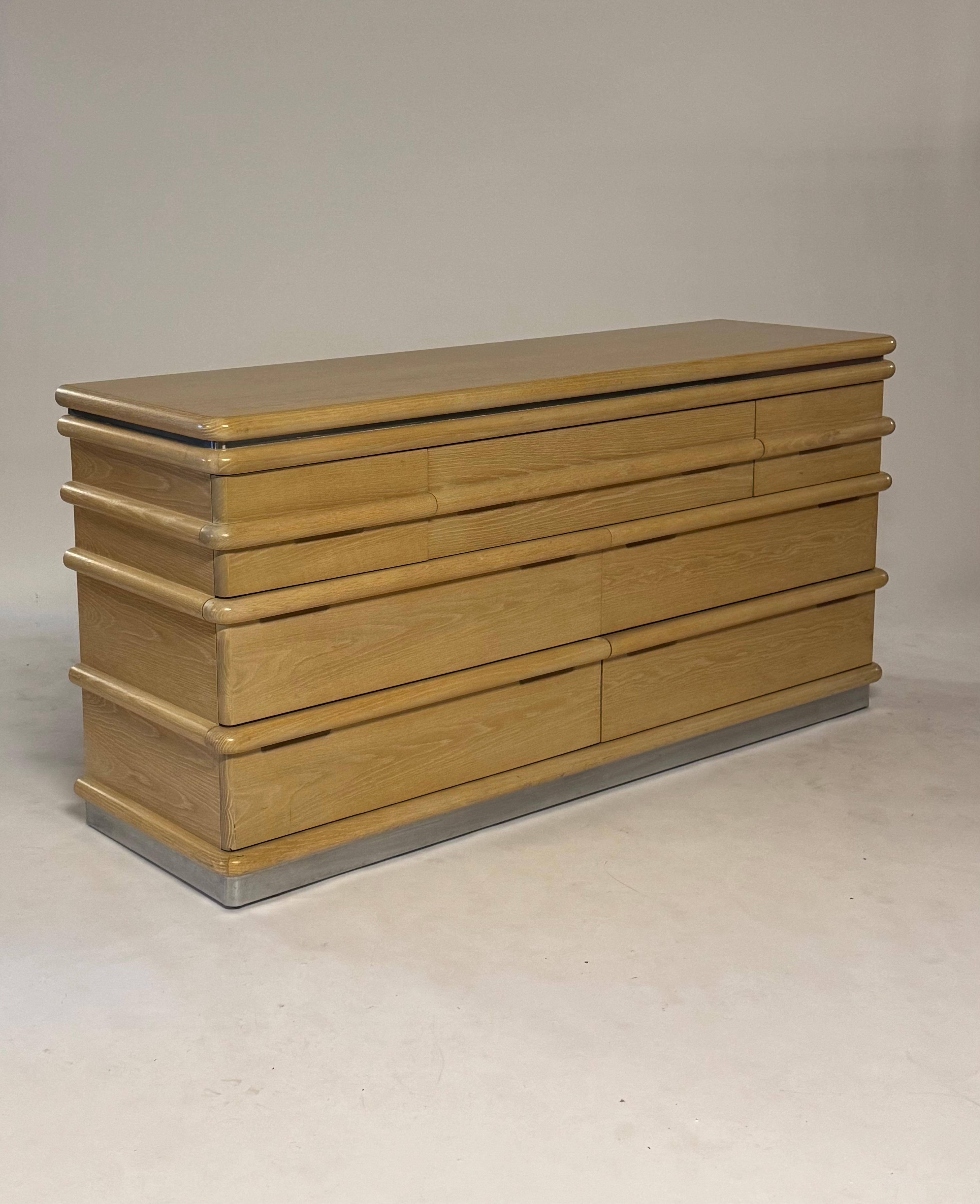 1980s Jay Spectre - Century Furniture - Art Deco Inspired Oak 7 Drawer Dresser For Sale 7