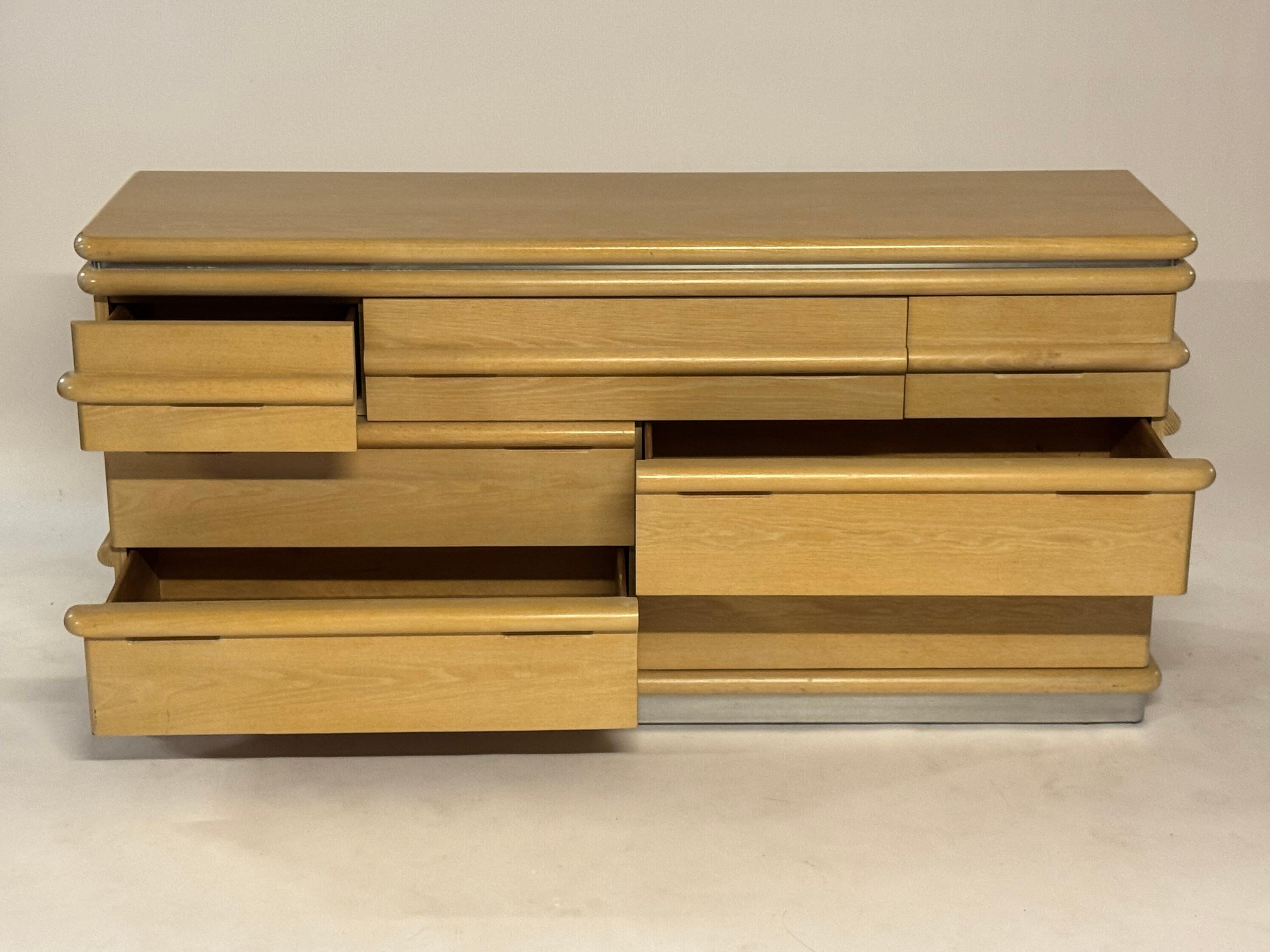 Late 20th Century 1980s Jay Spectre - Century Furniture - Art Deco Inspired Oak 7 Drawer Dresser For Sale