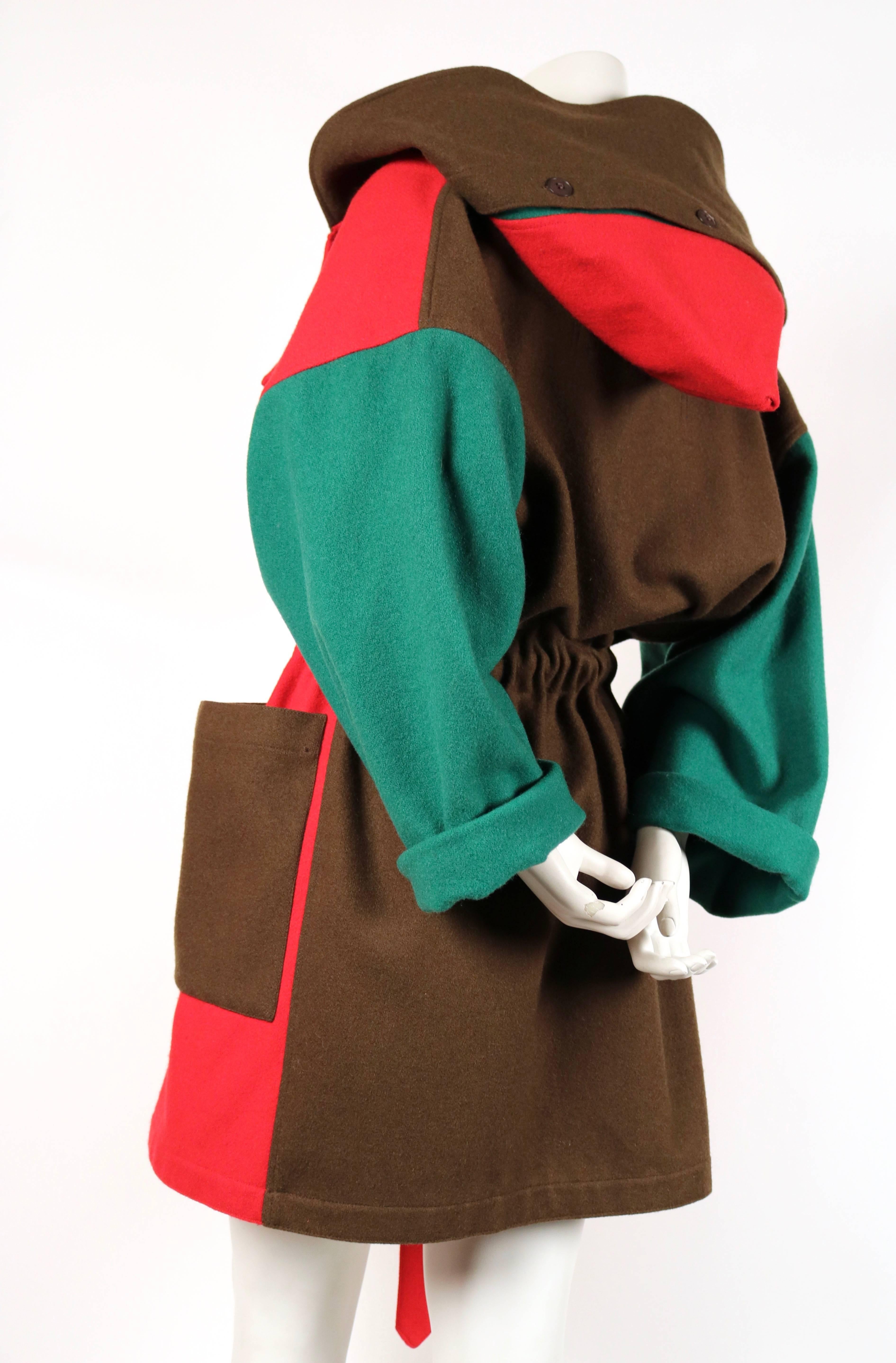 Women's or Men's 1980's JEAN CHARLES de CASTELBAJAC color-blocked wool coat with hood For Sale