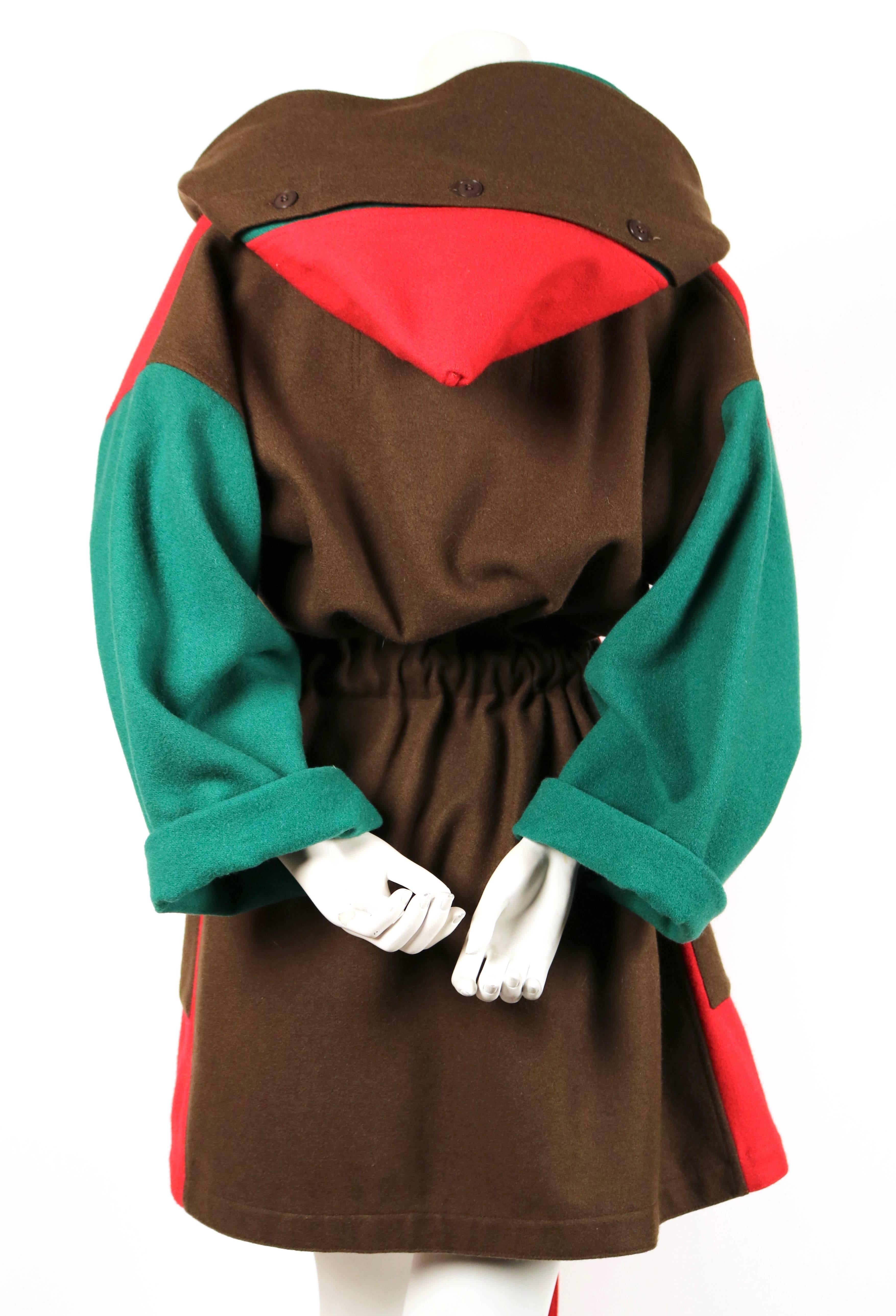 Women's or Men's 1980's JEAN CHARLES de CASTELBAJAC color-blocked wool coat with hood