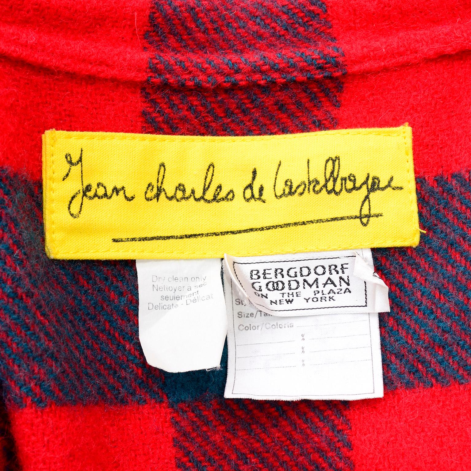 1980s Jean Charles de Castelbajac Red & Blue Plaid Vintage Blanket Coat W/ Hood 11