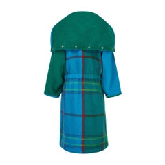 1980er Jean Charles De Castelbajac Türkisgrüner Schottenkaro-Wollmantel