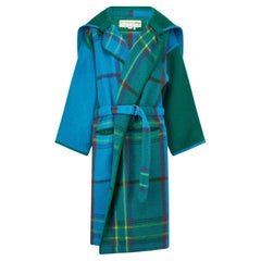 1980er Jean Charles De Castelbajac Türkisgrüner Schottenkaro-Wollmantel