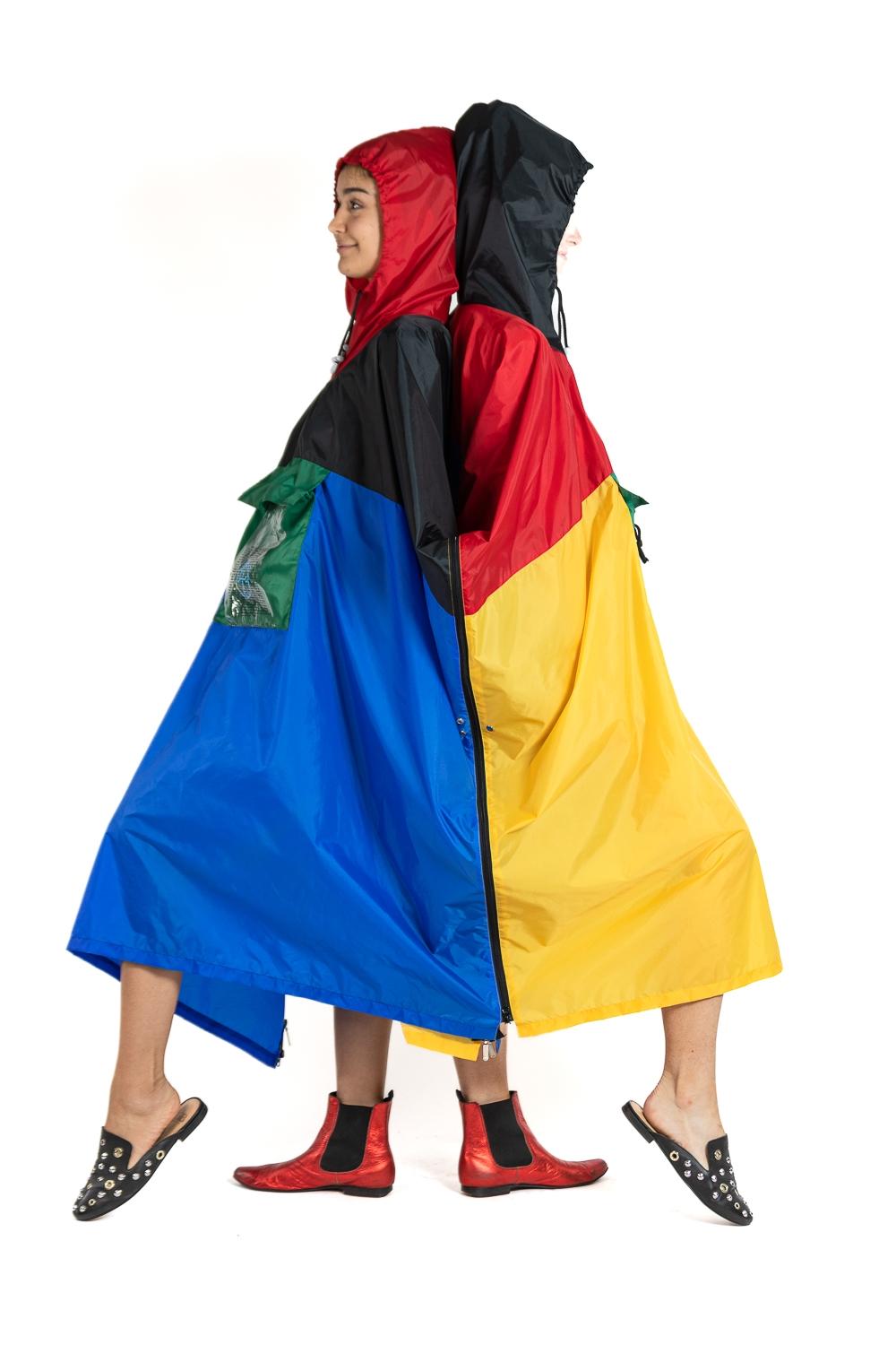 Women's or Men's 1980s Jean Charles De Castelbajac Primary Colorblocked Plastic Two-Person Poncho