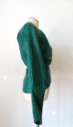 1980s Jean Claude Green Ostrich Leather Wrap Jacket