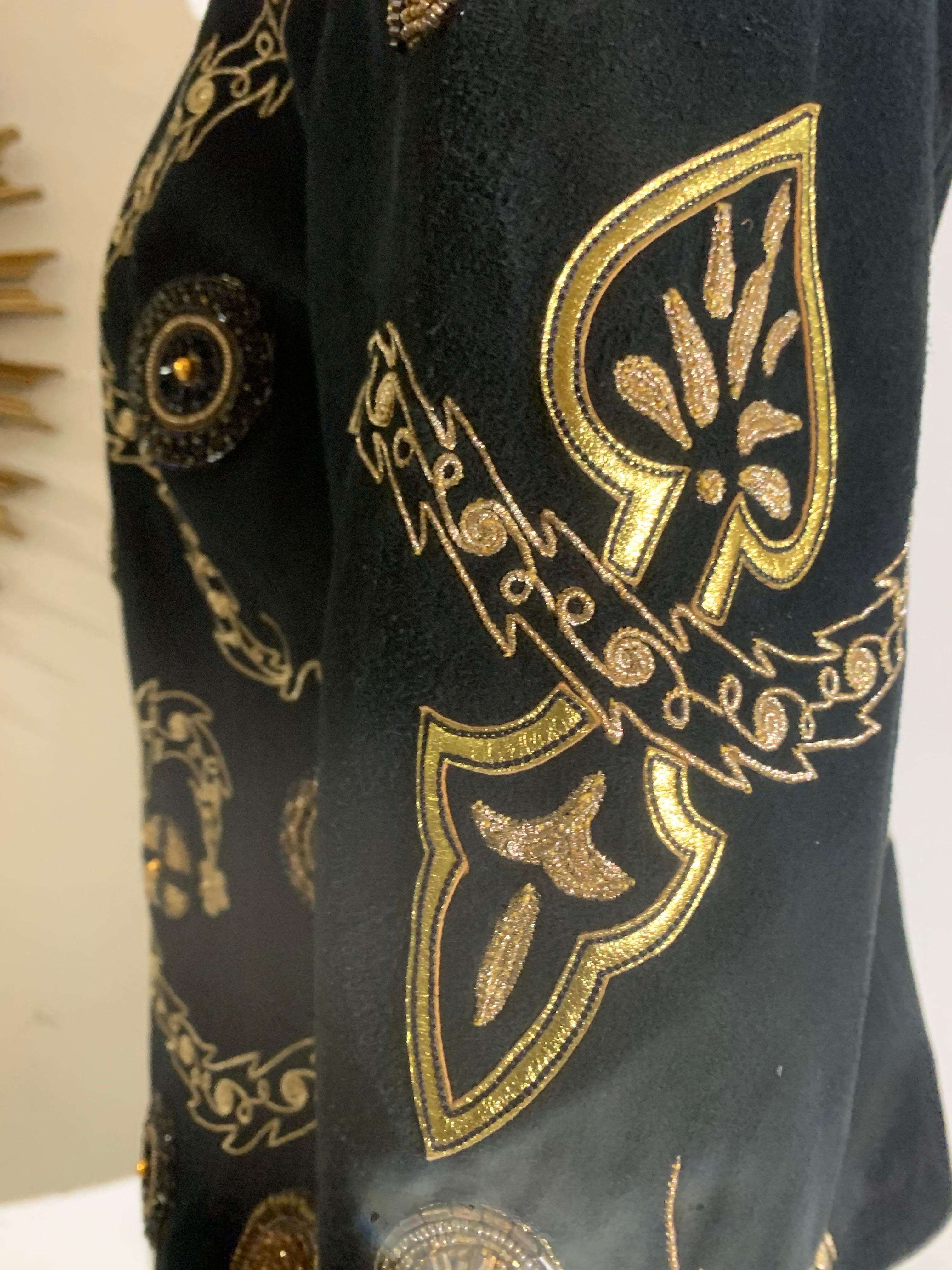 1980s Jean-Claude Jitrois Black Suede Wasp-Waist Jacket w Gold Bead Work For Sale 6