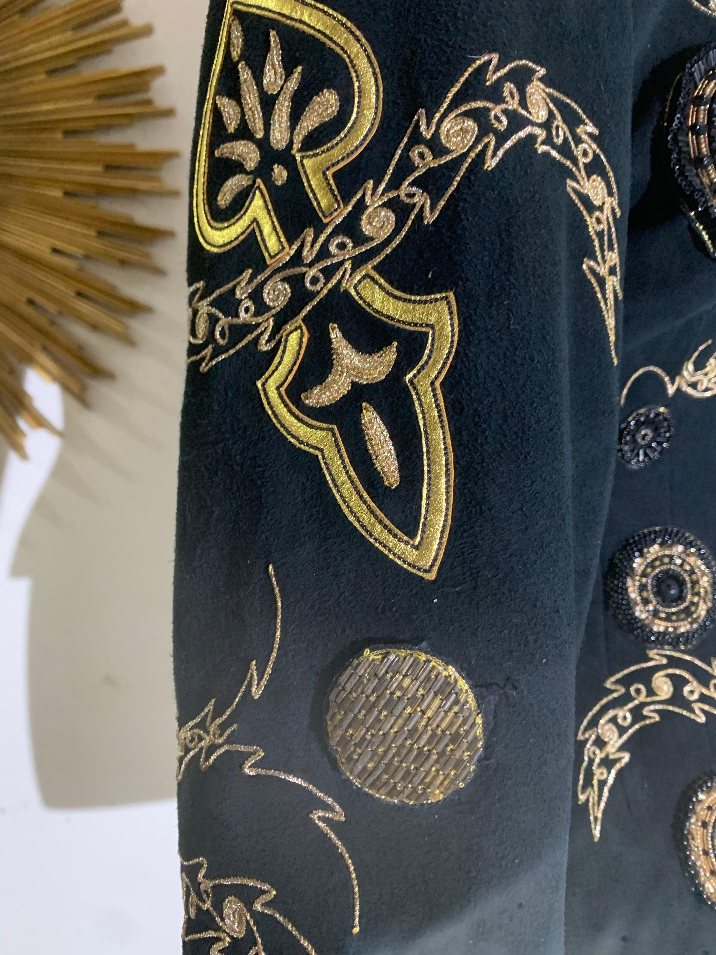 1980s Jean-Claude Jitrois Black Suede Wasp-Waist Jacket w Gold Bead Work For Sale 9