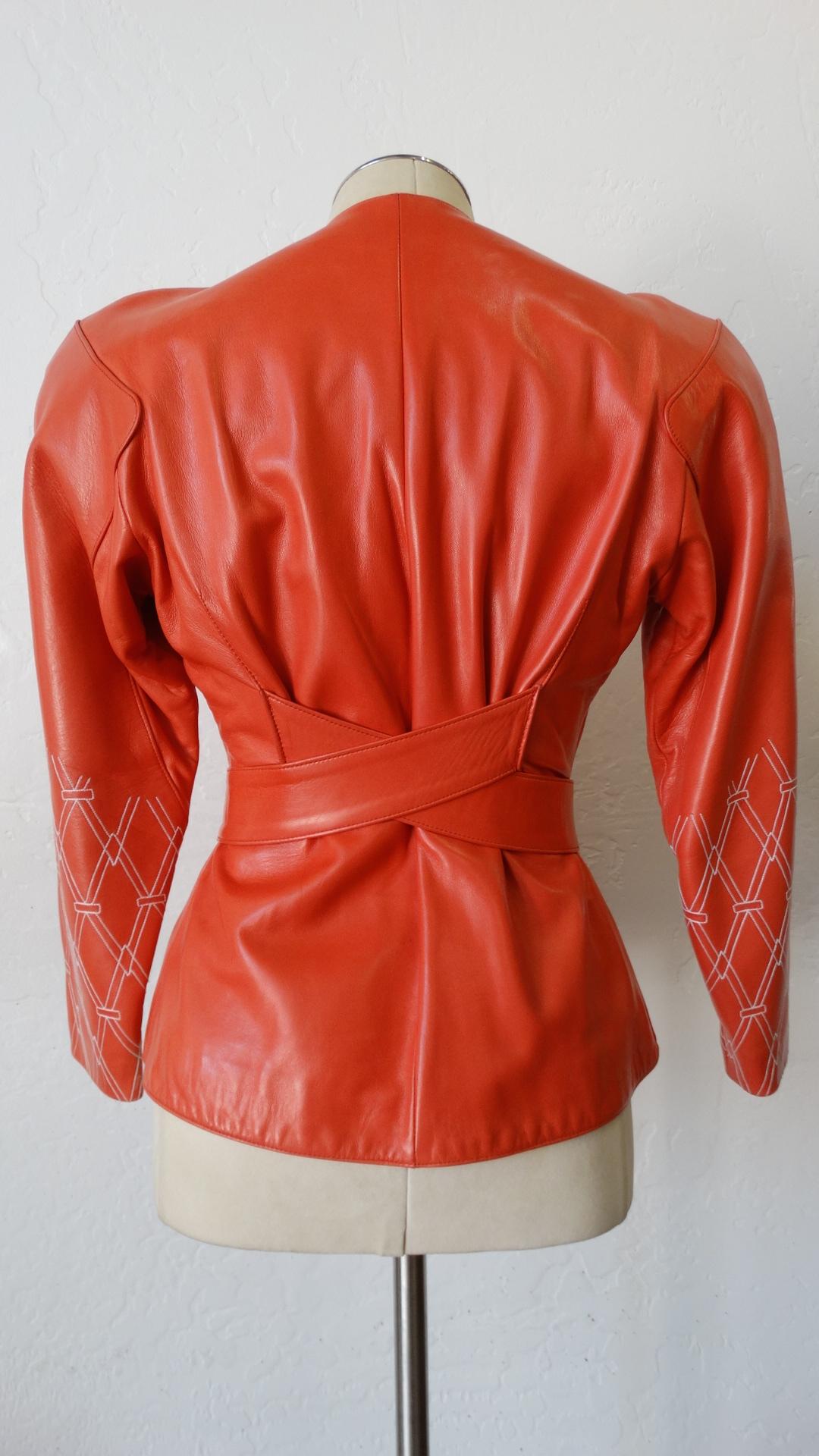 Jean Claude Jitrois 1980s Diamond Pattern Leather Wrap Jacket For Sale 4