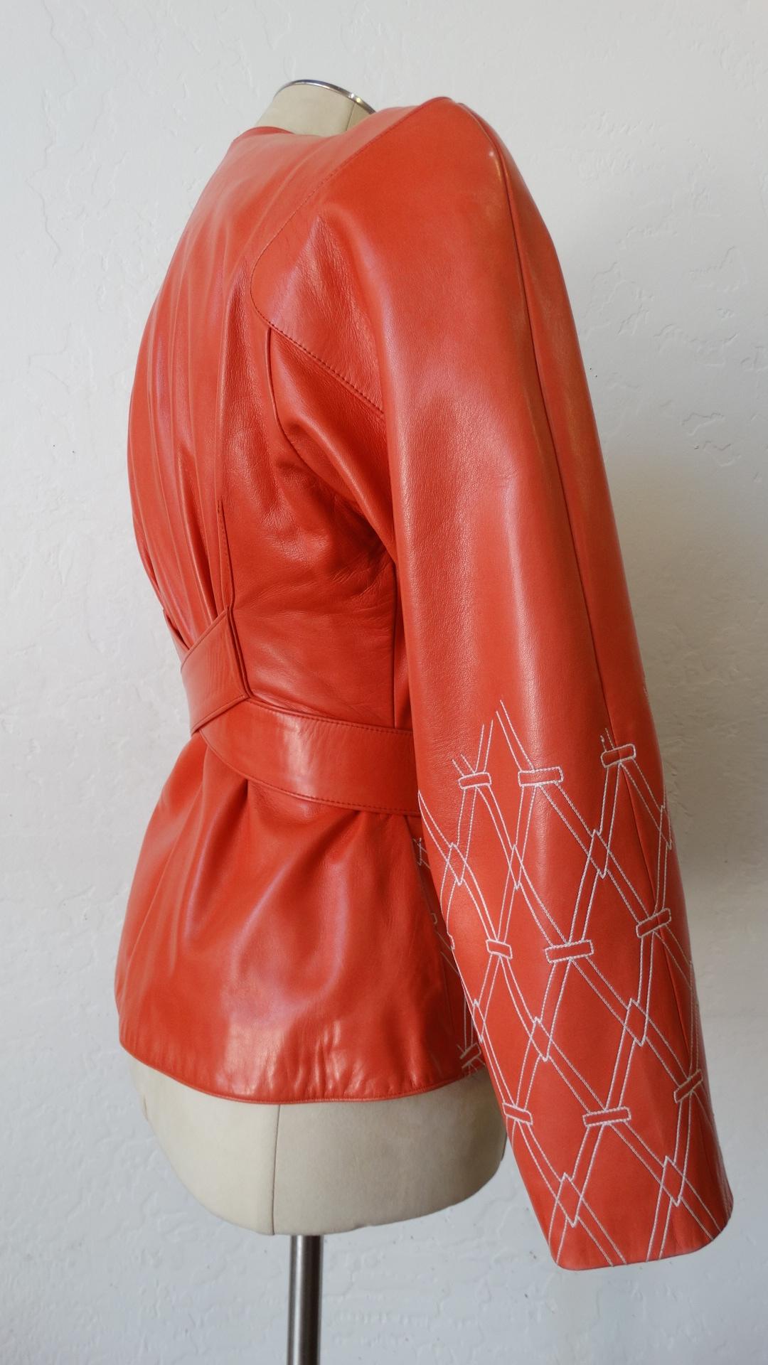 Jean Claude Jitrois 1980s Diamond Pattern Leather Wrap Jacket For Sale 6