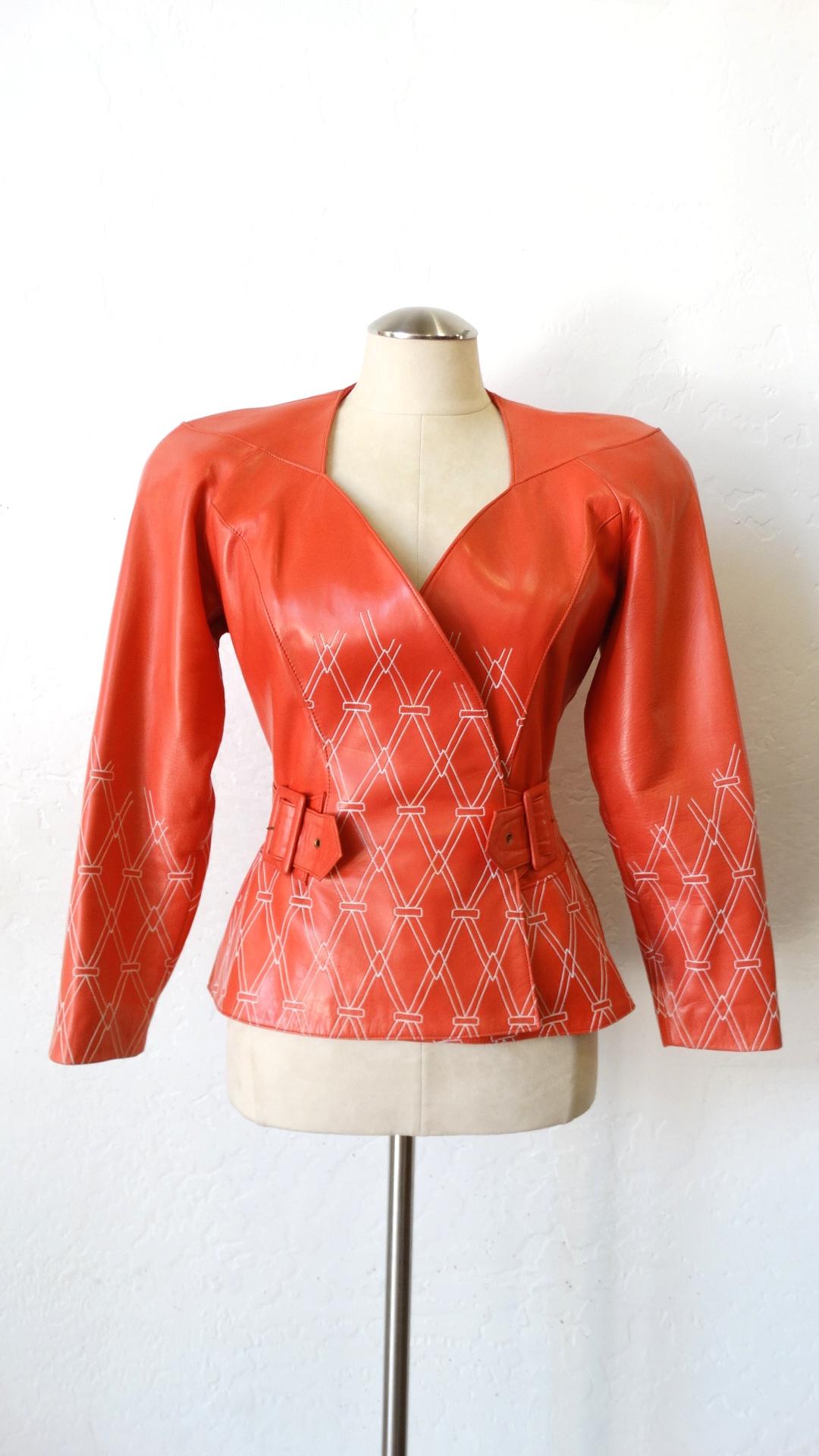 Red Jean Claude Jitrois 1980s Diamond Pattern Leather Wrap Jacket For Sale