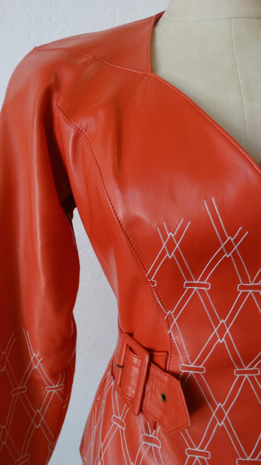 Jean Claude Jitrois 1980s Diamond Pattern Leather Wrap Jacket In Good Condition For Sale In Scottsdale, AZ