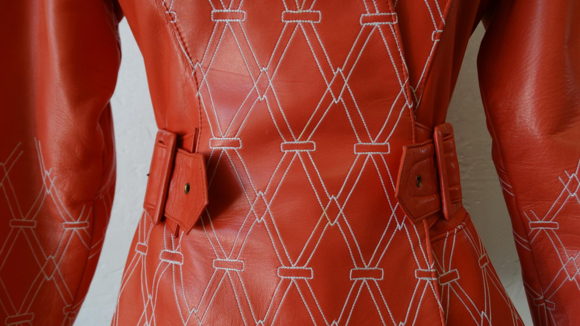 Women's Jean Claude Jitrois 1980s Diamond Pattern Leather Wrap Jacket For Sale