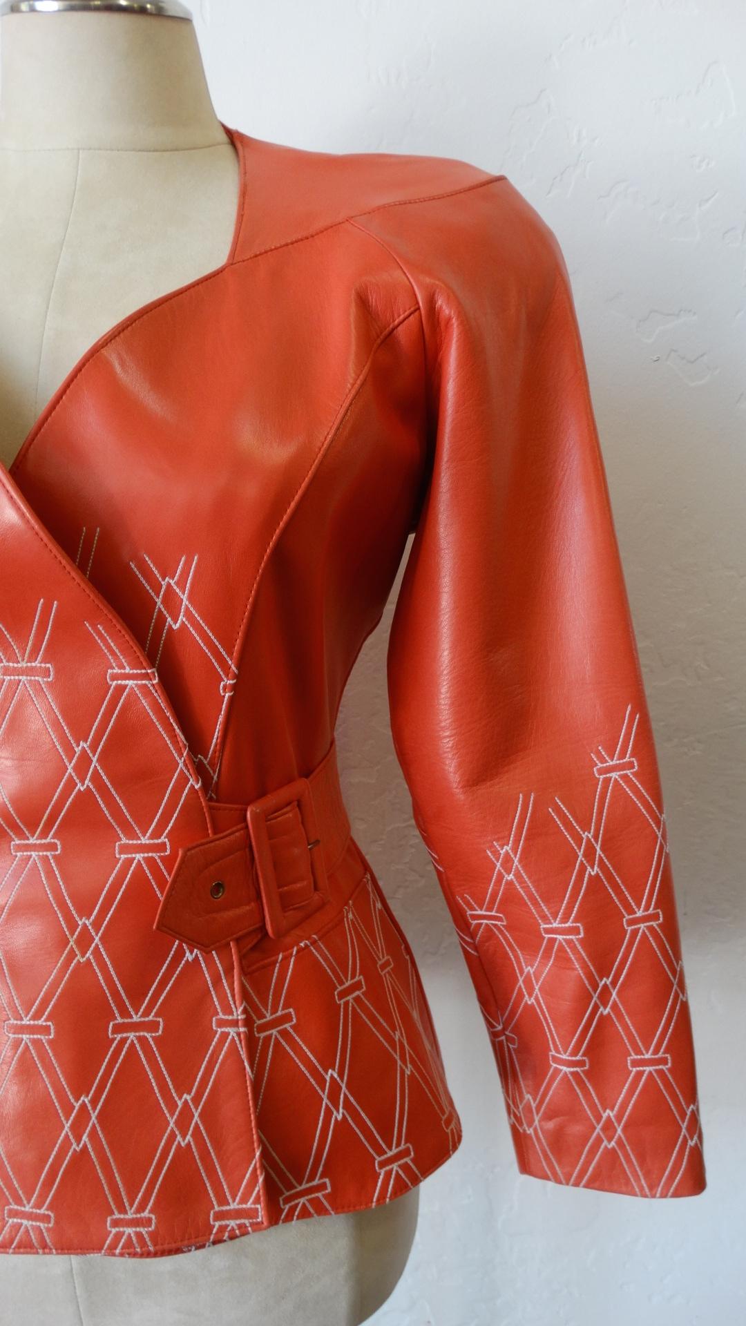 Jean Claude Jitrois 1980s Diamond Pattern Leather Wrap Jacket For Sale 1