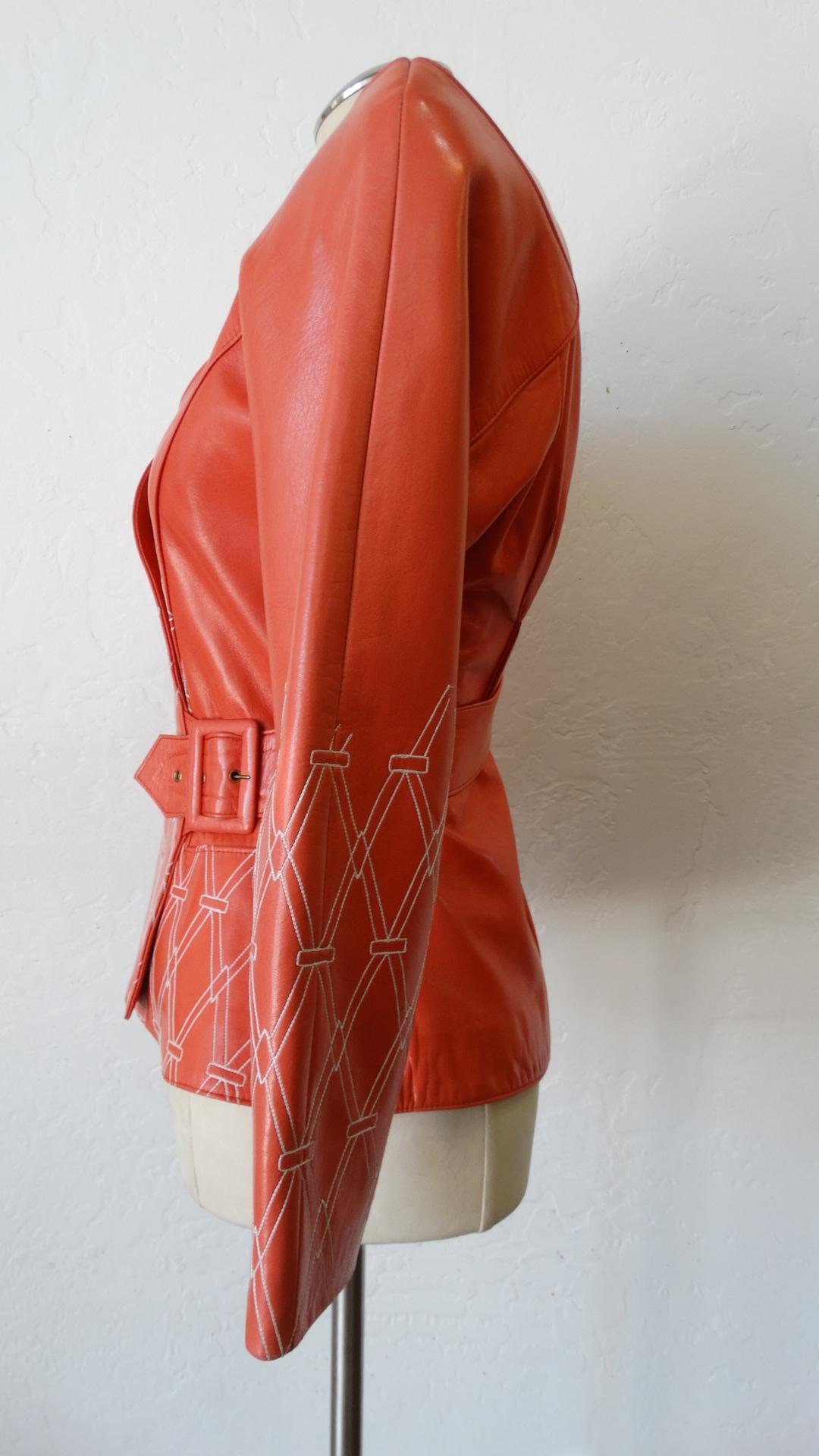 Jean Claude Jitrois 1980s Diamond Pattern Leather Wrap Jacket For Sale 2
