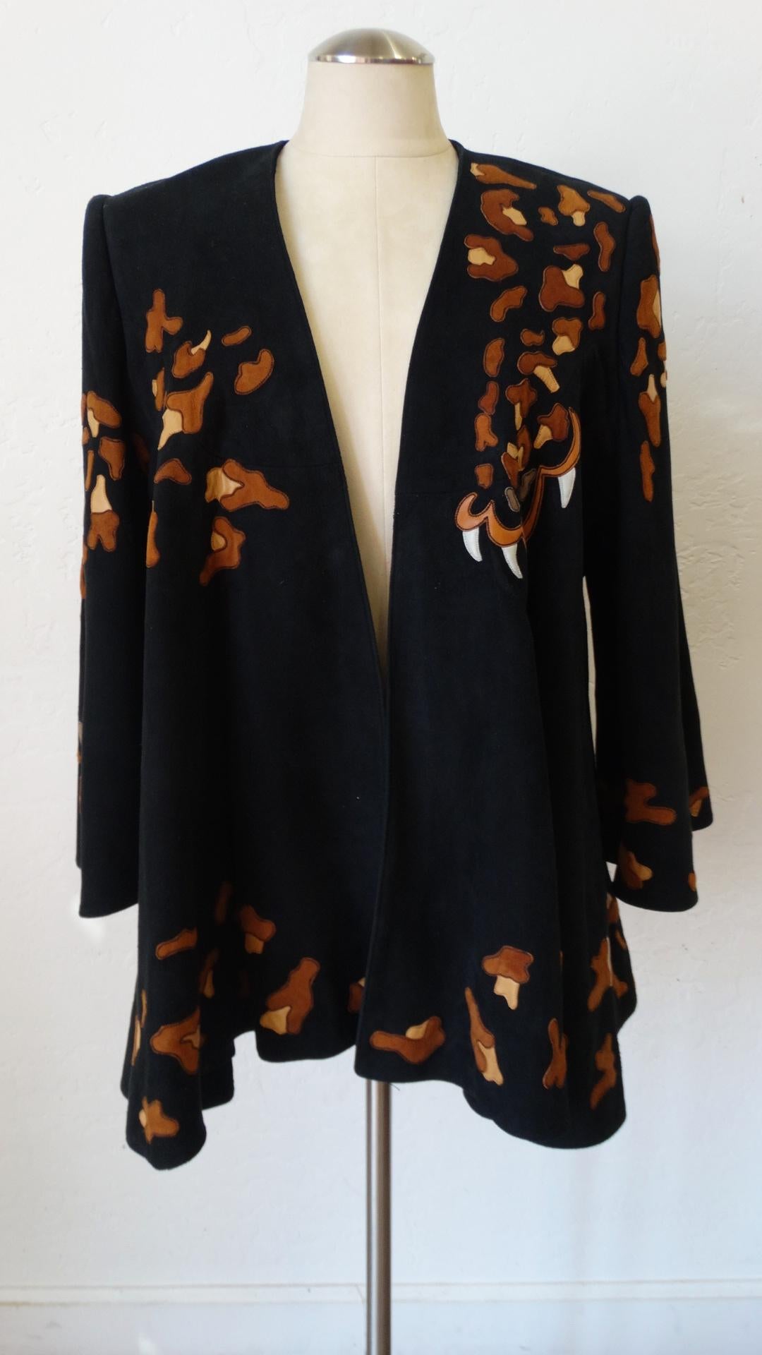 Jean Claude 1980s Leopard Motif Suede Leather Jacket For Sale 6