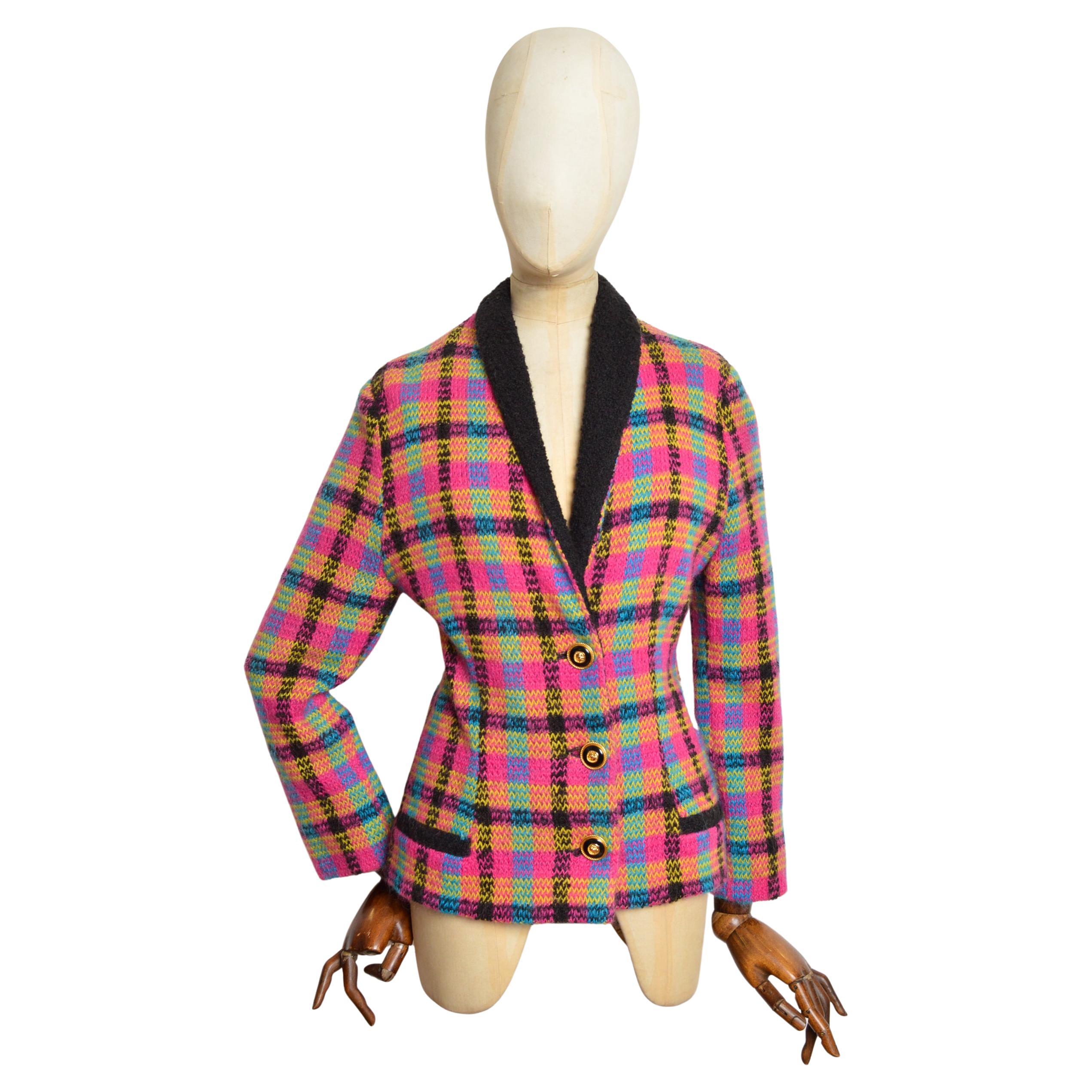 1980s Jean Damien Couture Faubourg St Honoré colourful Pink mohair Boucle jacket