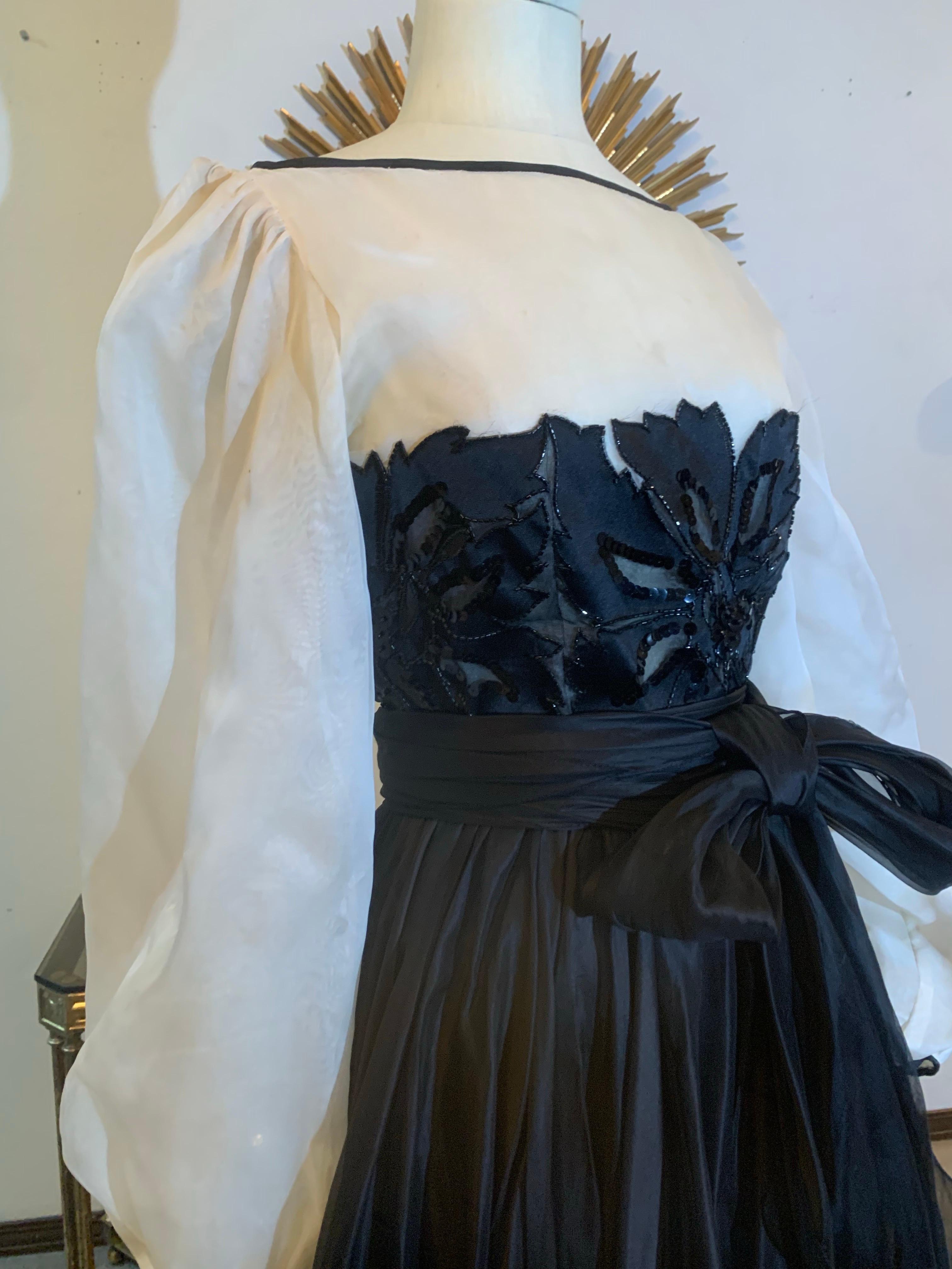 1980s Jean-Louis Scherrer Black & White Silk Organza Dress w Beaded Bodice en vente 5