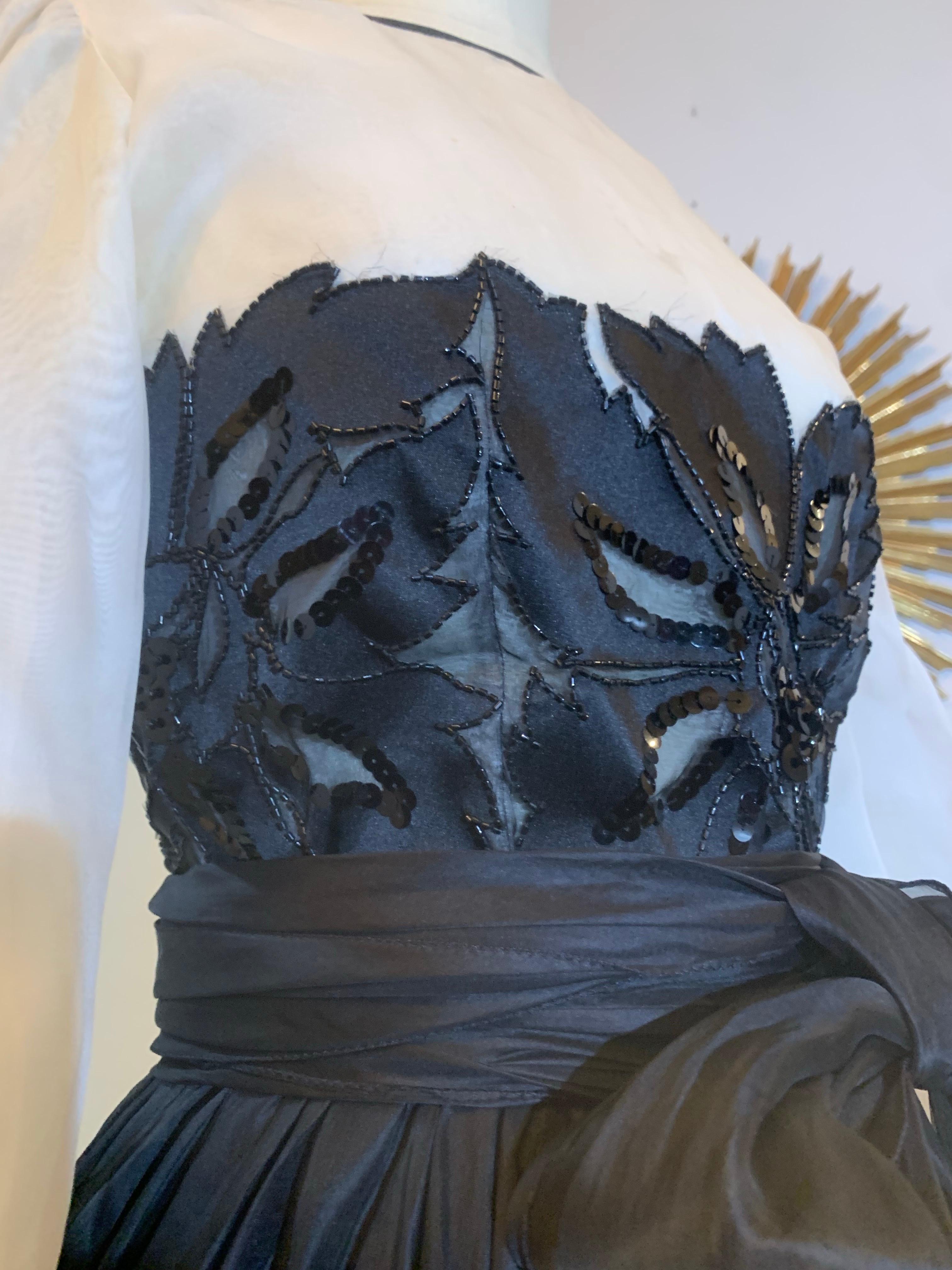 1980s Jean-Louis Scherrer Black & White Silk Organza Dress w Beaded Bodice en vente 6