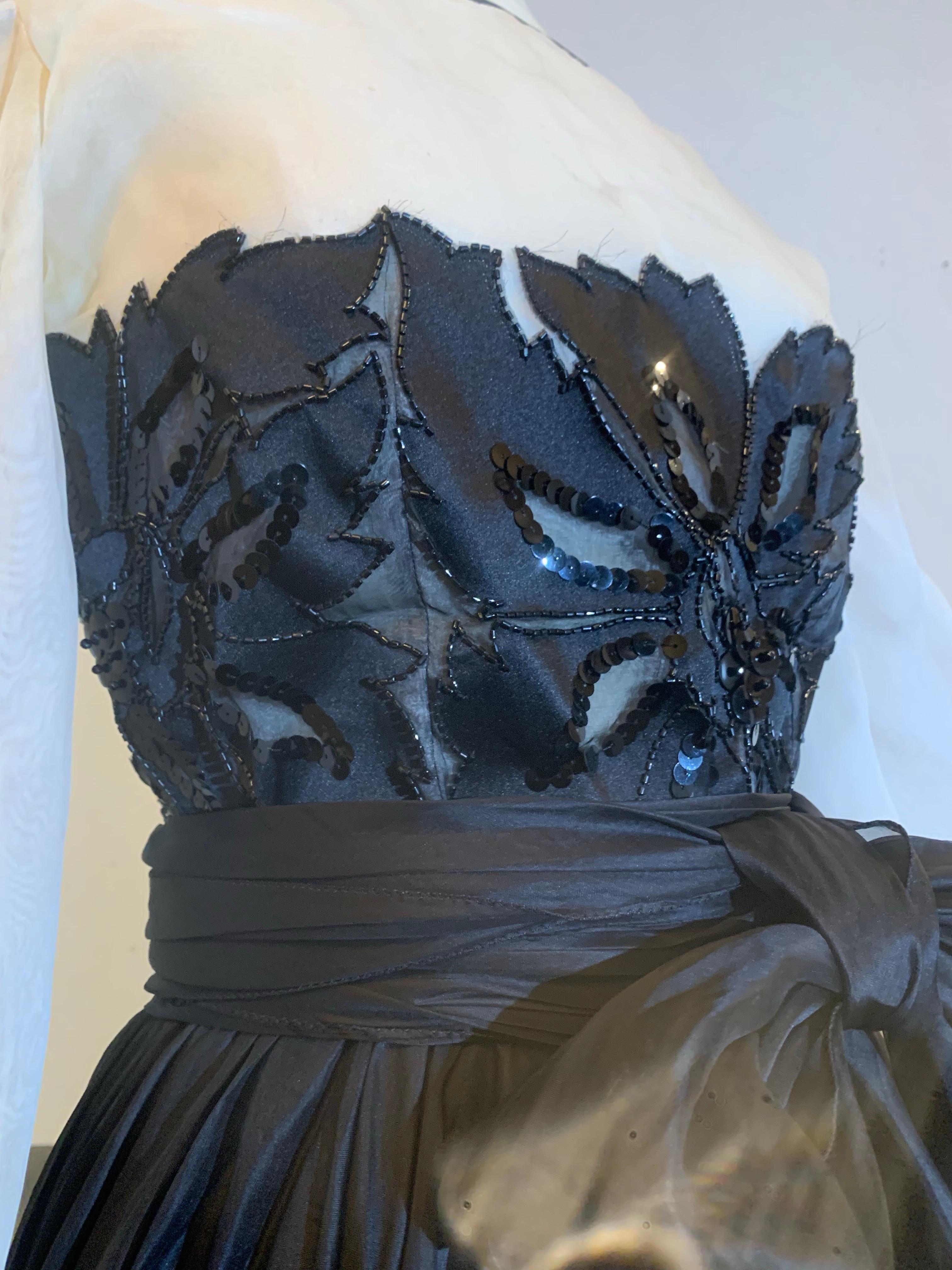1980s Jean-Louis Scherrer Black & White Silk Organza Dress w Beaded Bodice en vente 10