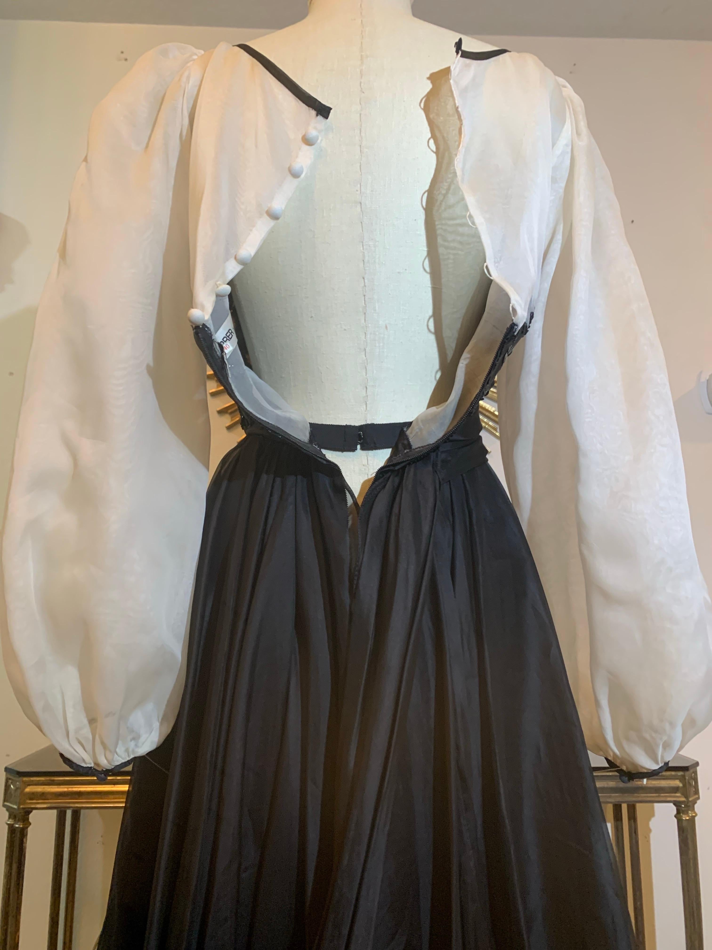 1980s Jean-Louis Scherrer Black & White Silk Organza Dress w Beaded Bodice en vente 13