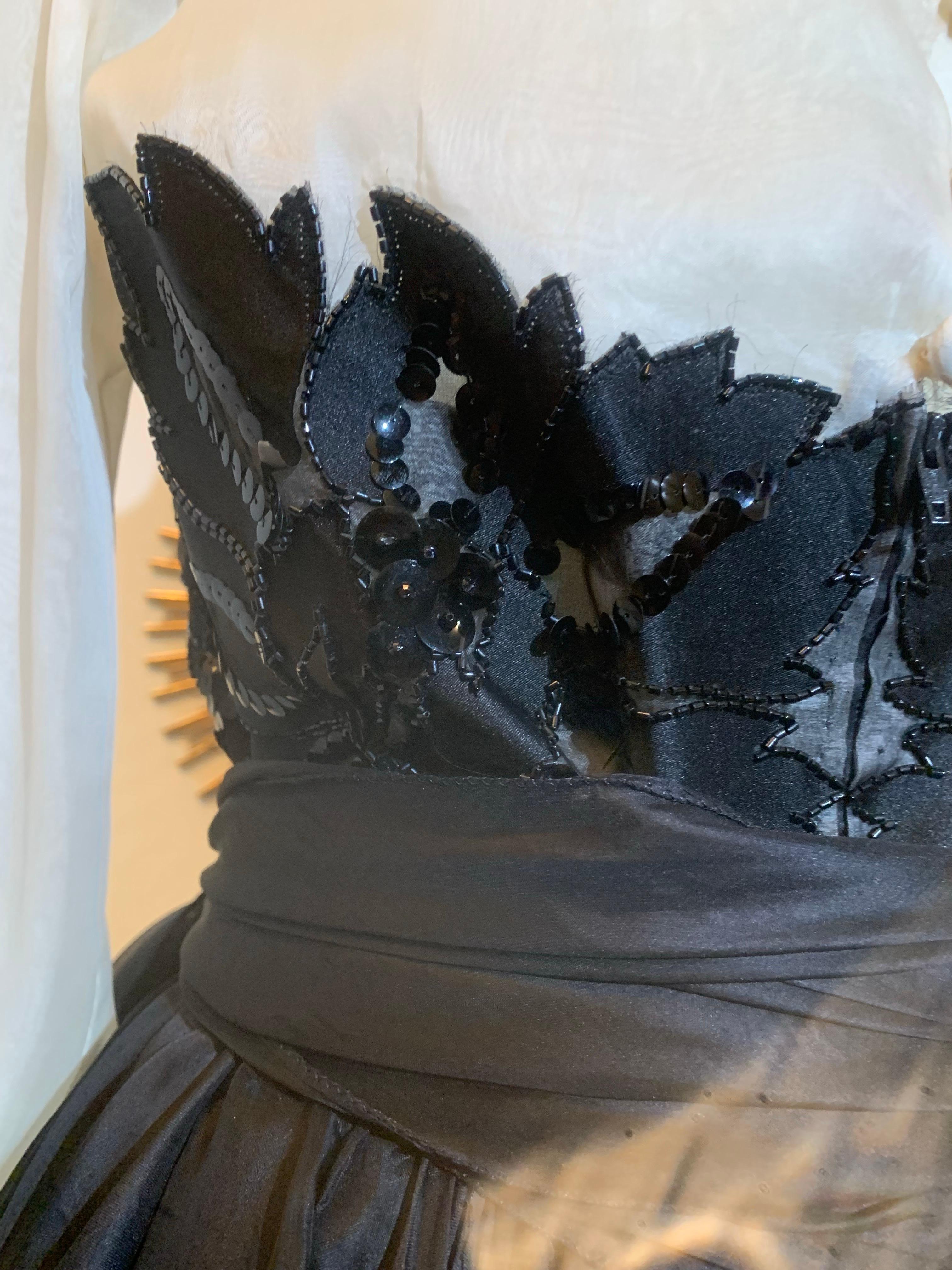 Noir 1980s Jean-Louis Scherrer Black & White Silk Organza Dress w Beaded Bodice en vente