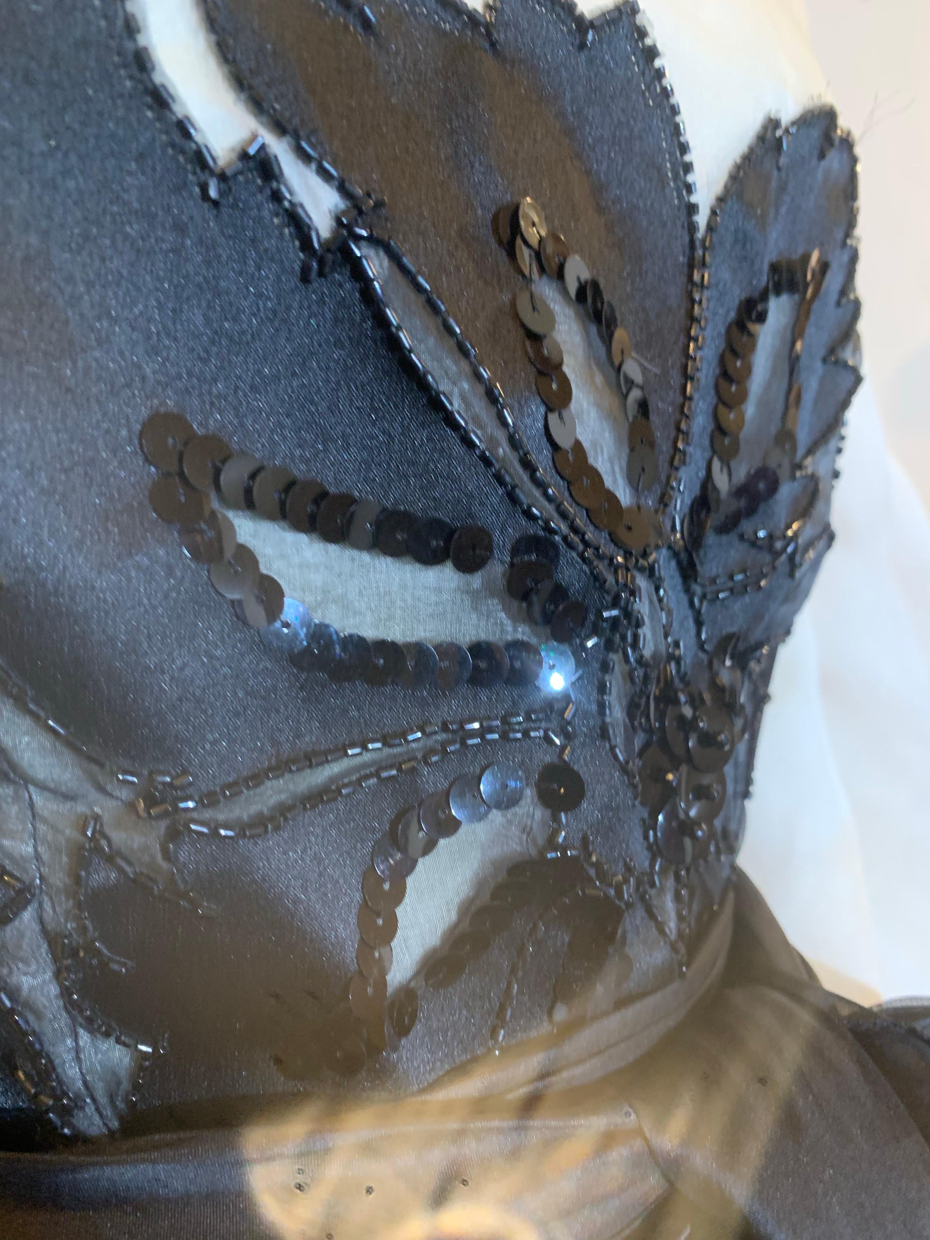 1980s Jean-Louis Scherrer Black & White Silk Organza Dress w Beaded Bodice en vente 1