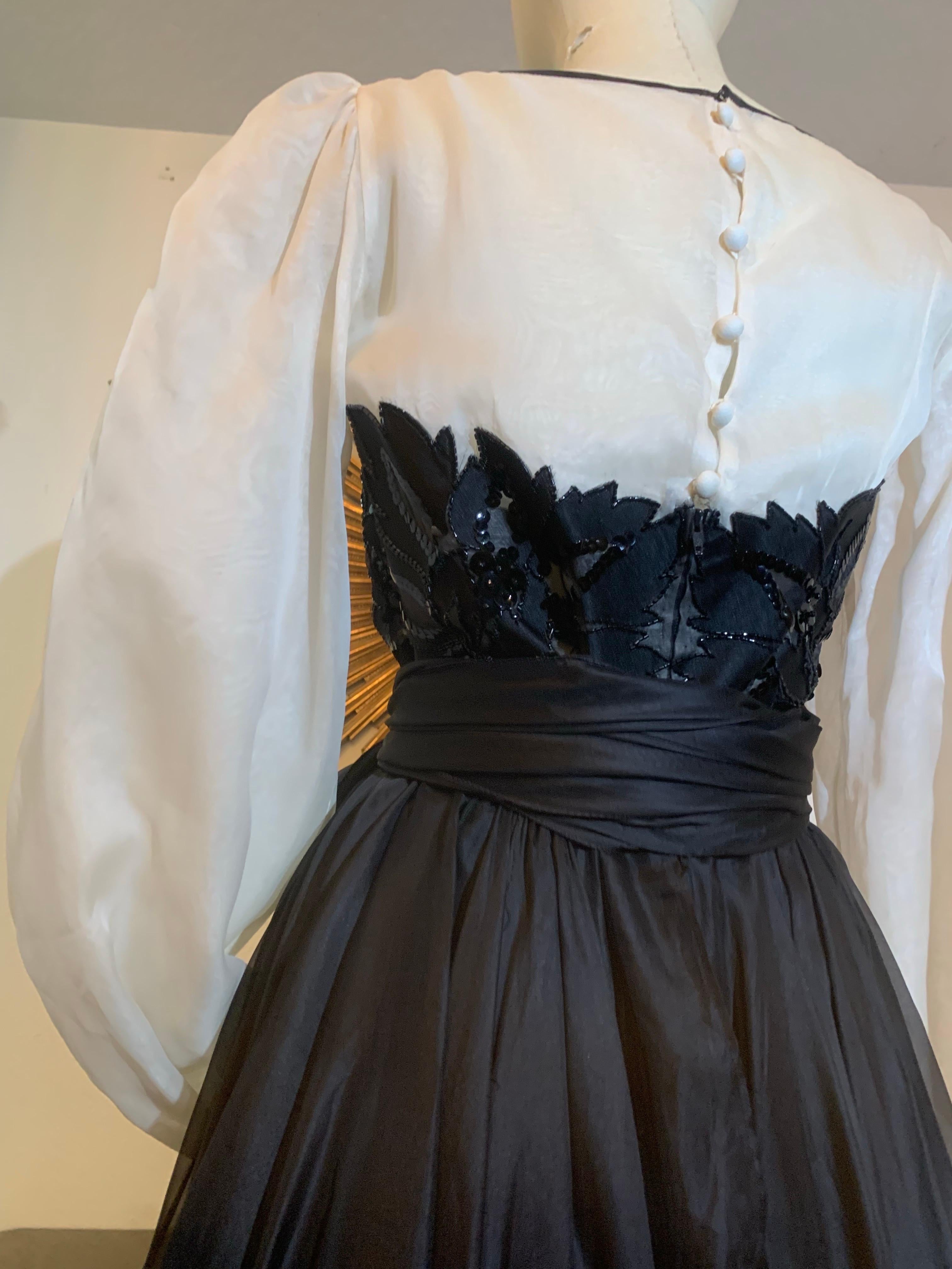1980s Jean-Louis Scherrer Black & White Silk Organza Dress w Beaded Bodice en vente 2