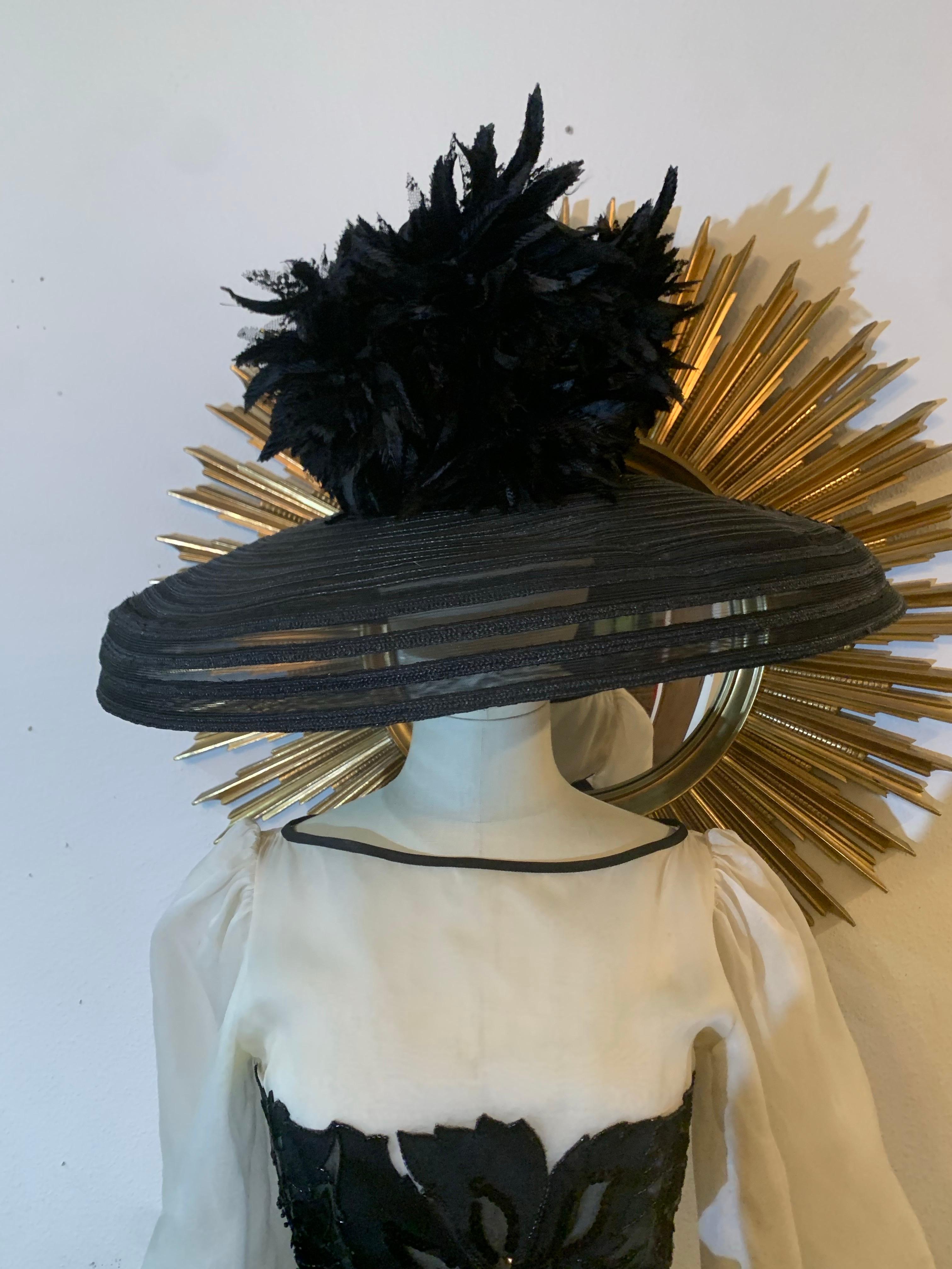 1980s Jean-Louis Scherrer Black & White Silk Organza Dress w Beaded Bodice en vente 4