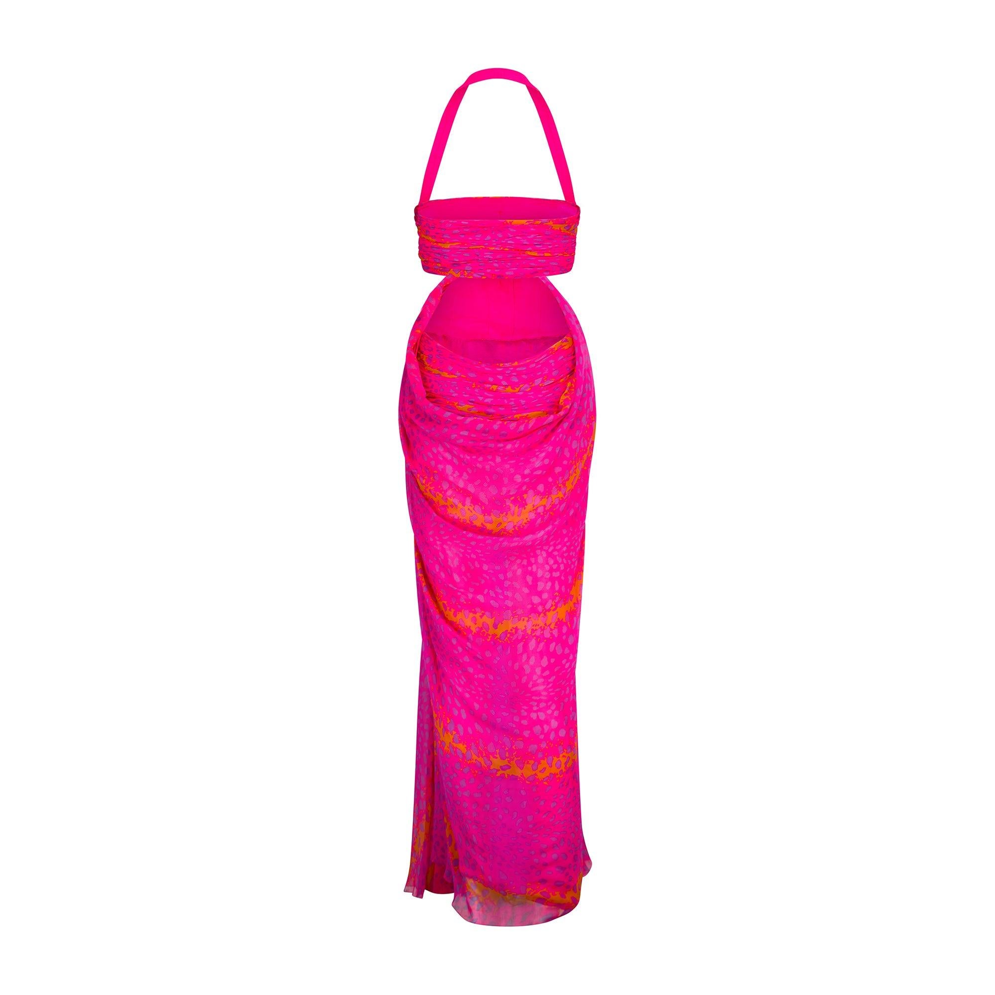 Red 1980s Jean Louis Scherrer Haute Couture Silk Cut Out Dress For Sale