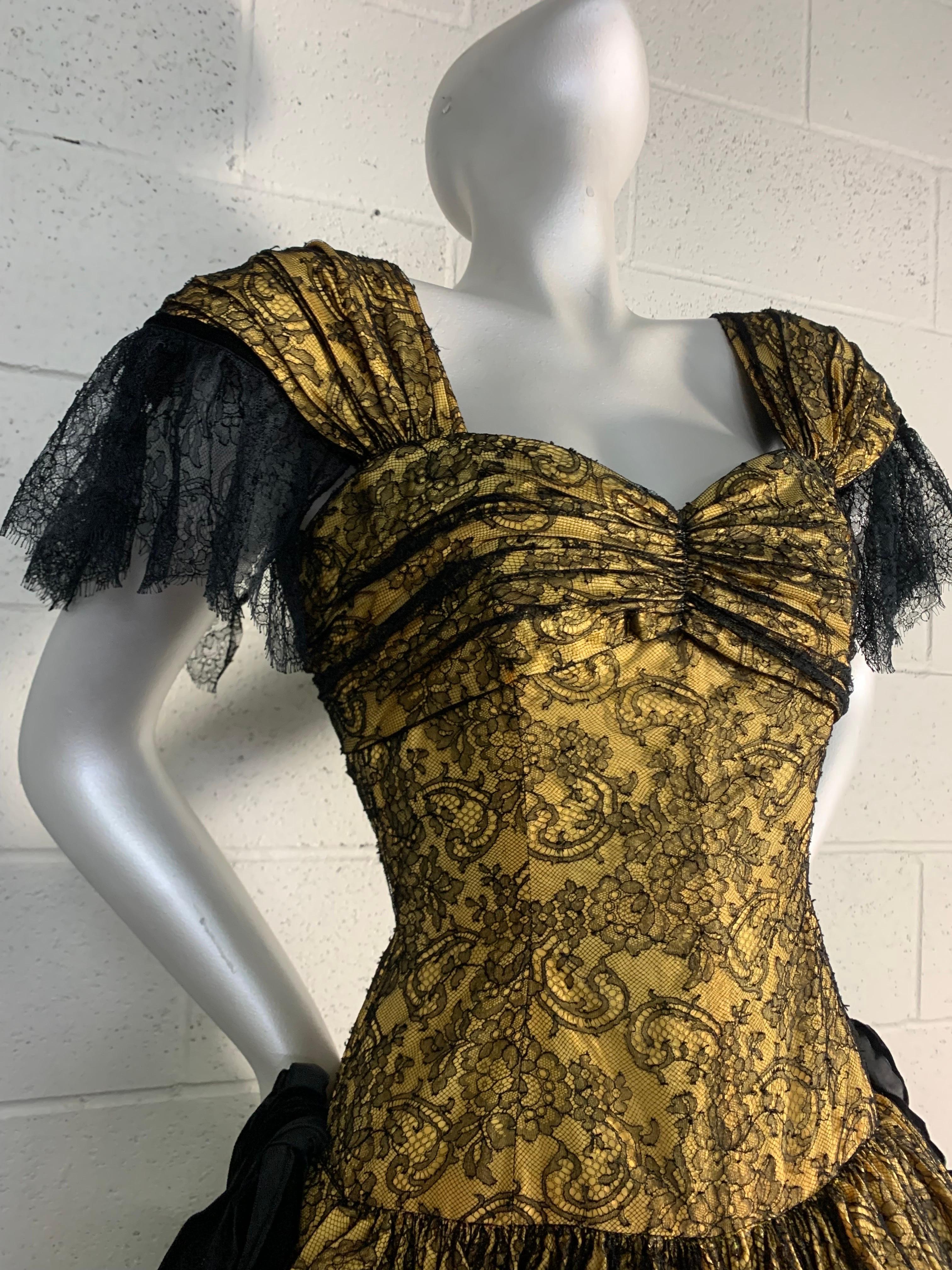 1980s Jean-Louis Scherrer Yellow Silk & Chantilly Lace Voluminous Gown w Stole For Sale 10