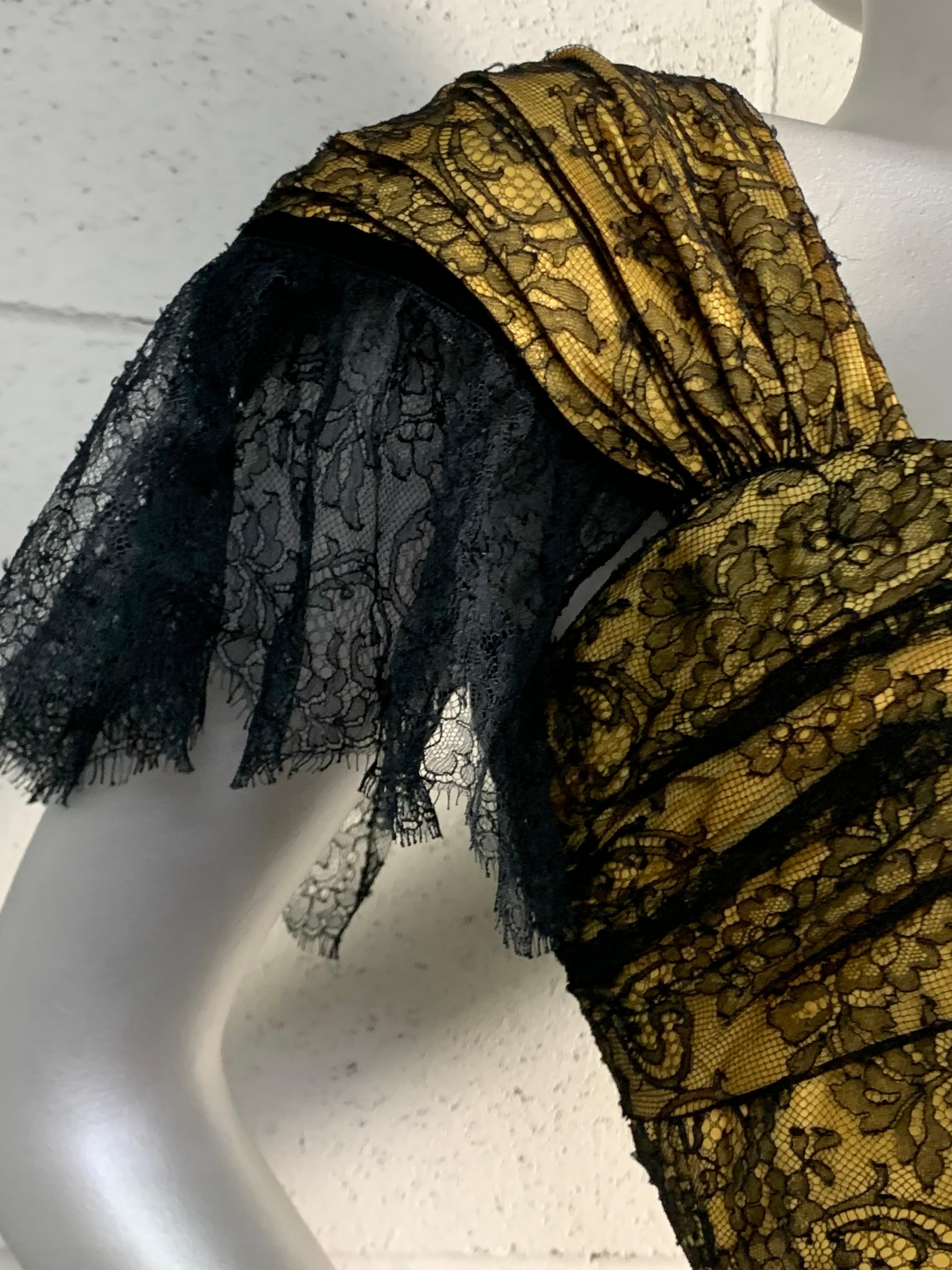 1980s Jean-Louis Scherrer Yellow Silk & Chantilly Lace Voluminous Gown w Stole For Sale 11