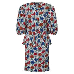 Abito anni '80 con gonna a peplo in cotone floreale di Jean Muir