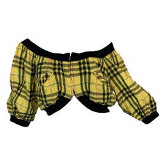 1980's Jean Paul Gaultier Clueless Yellow Tartan Plaid Off Shoulder Crop Top