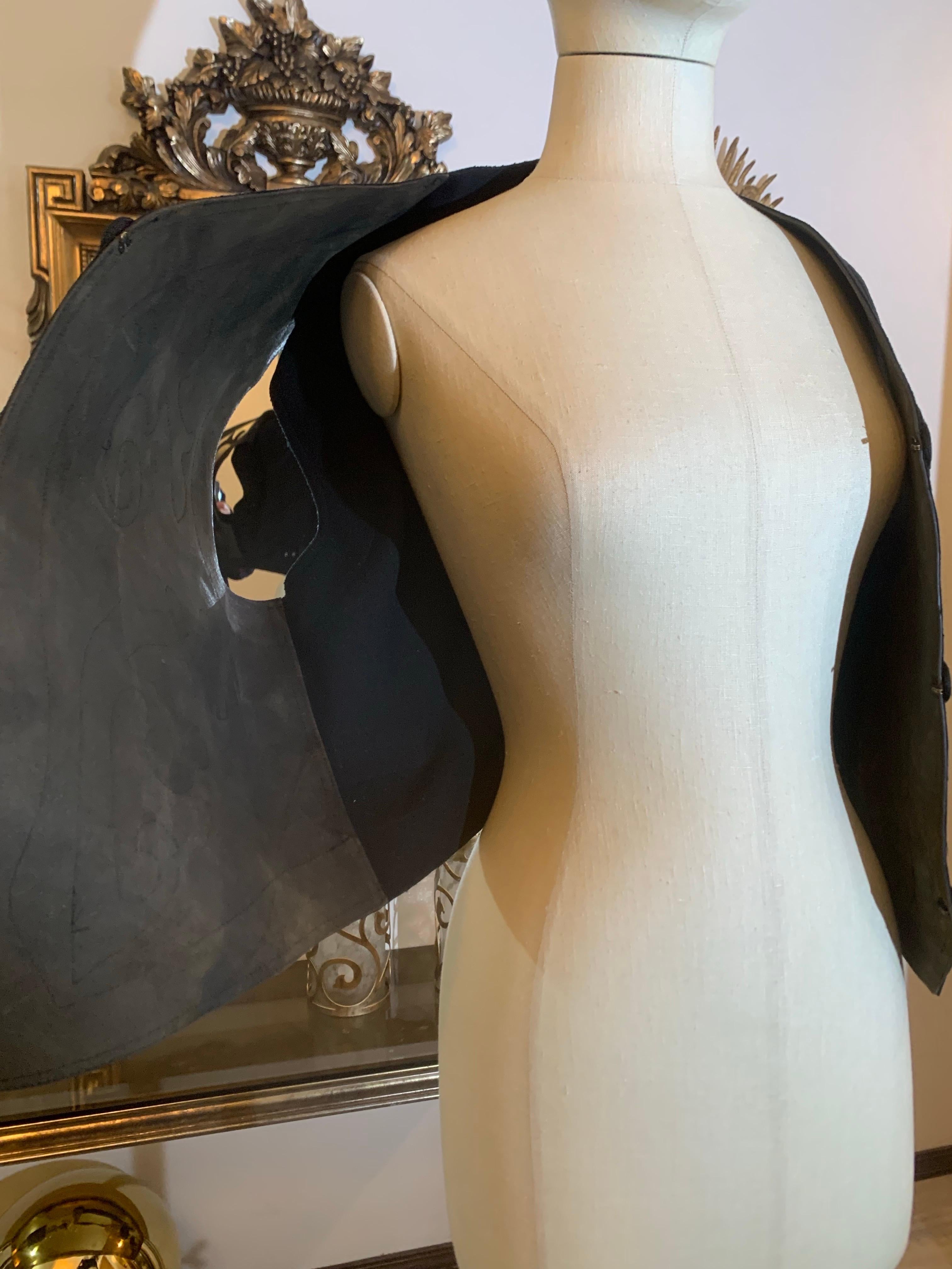 1980s Jean Paul Gaultier - Homme Western Black Saddle Leather & Wool Felt Vest For Sale 8