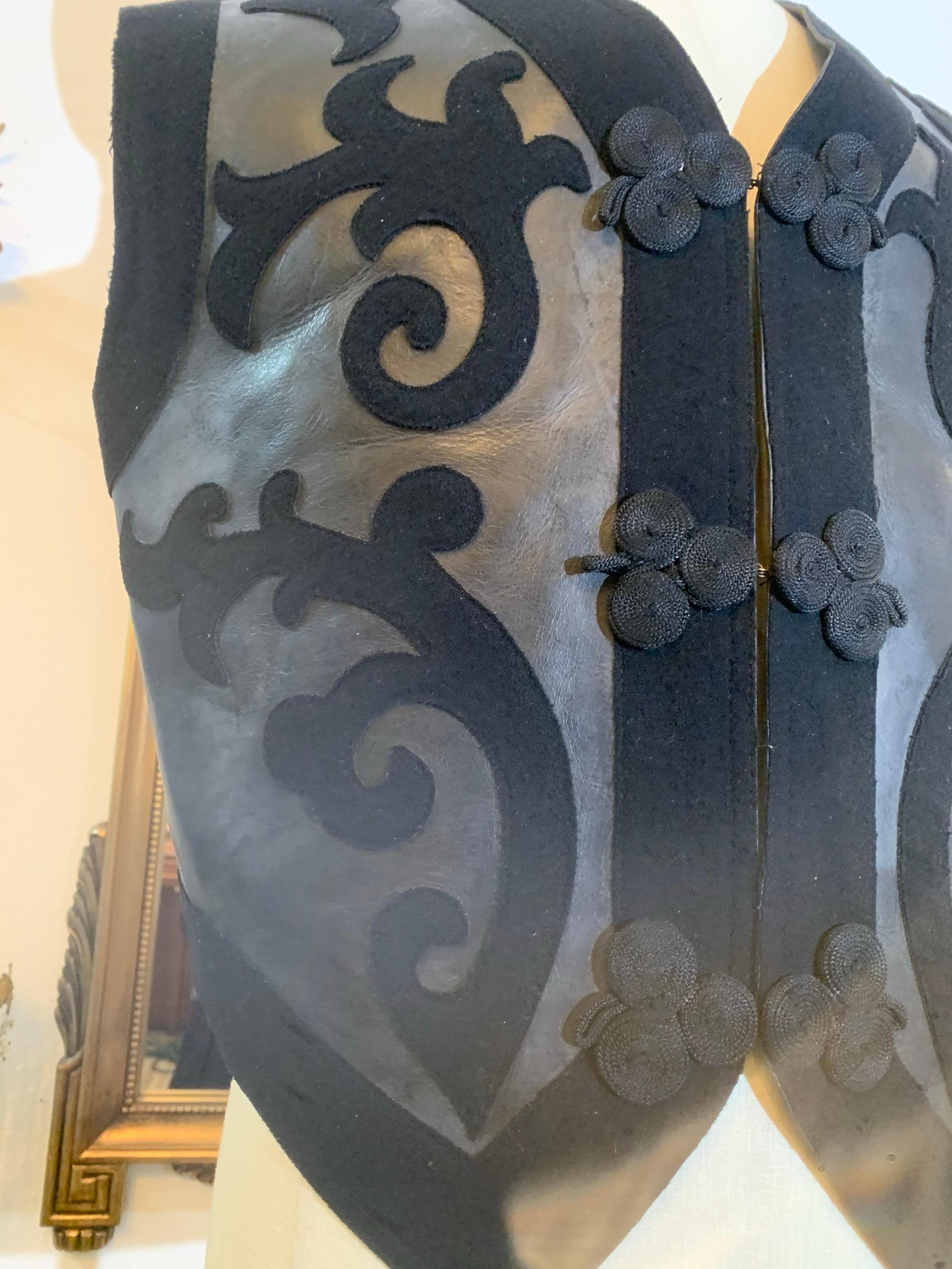 1980s Jean Paul Gaultier - Homme Western Black Saddle Leather & Wool Felt Vest For Sale 5