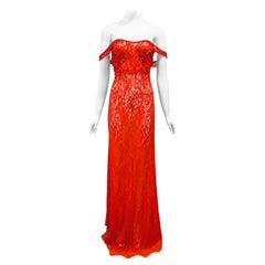 1980s Jean Paul Gaultier Red Lace Gown
