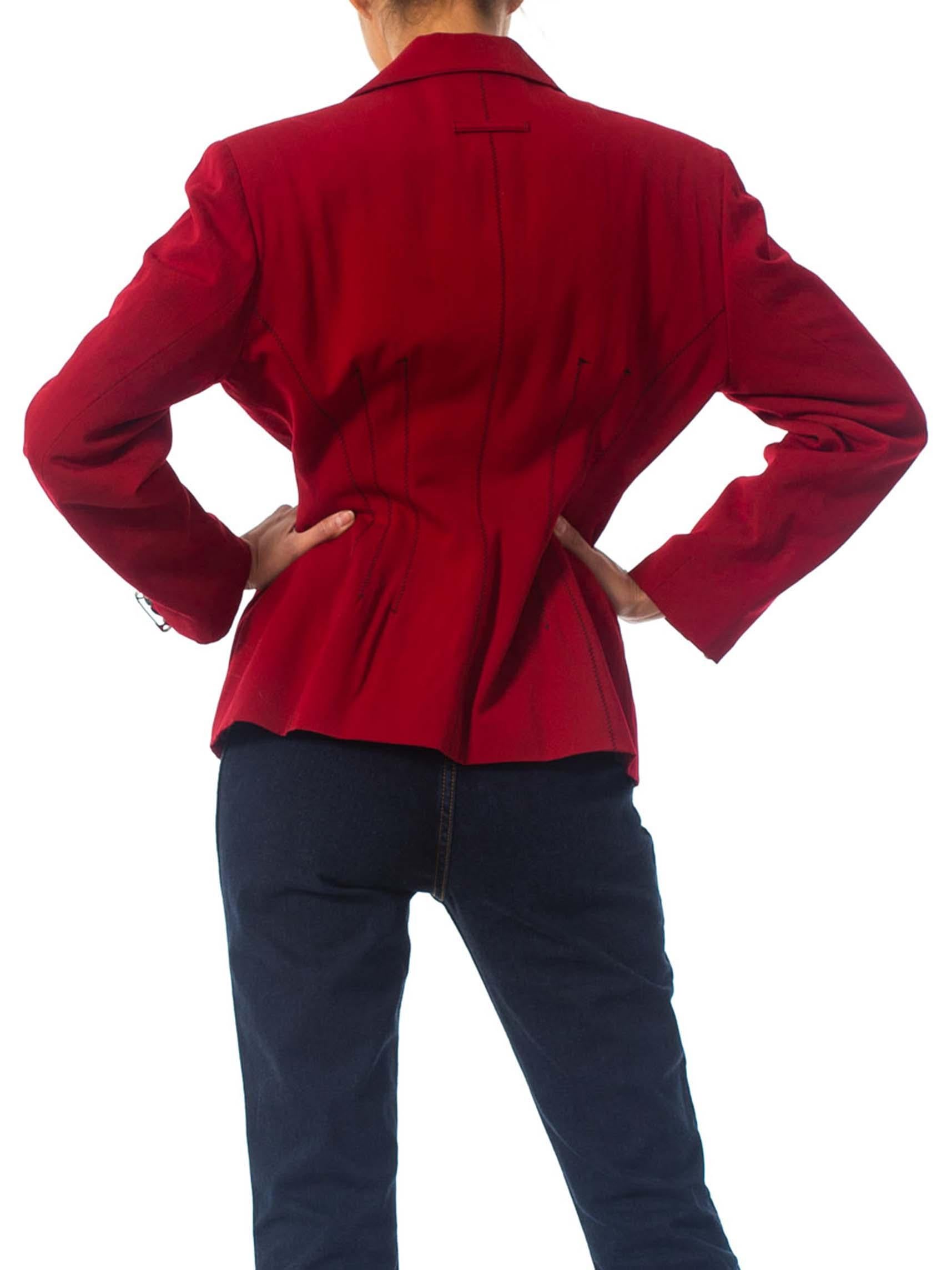 1980S JEAN PAUL GAULTIER Red Wool Very Rare Jacket With Leather And Oversized S In Excellent Condition In New York, NY