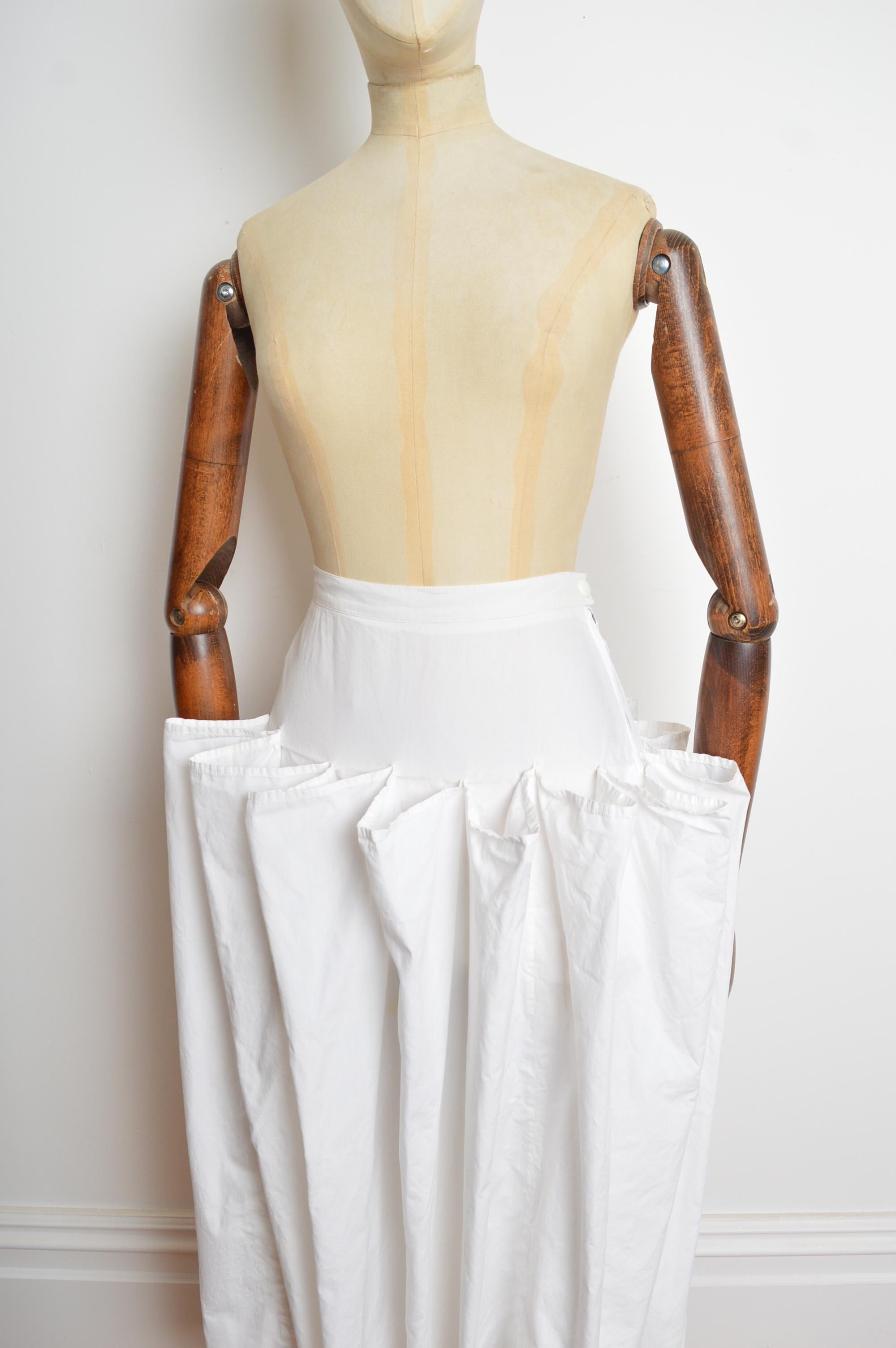 Blanc 1980s Jean Remy Daumas White cotton Parachute drape Avant Guard midi long skirt en vente
