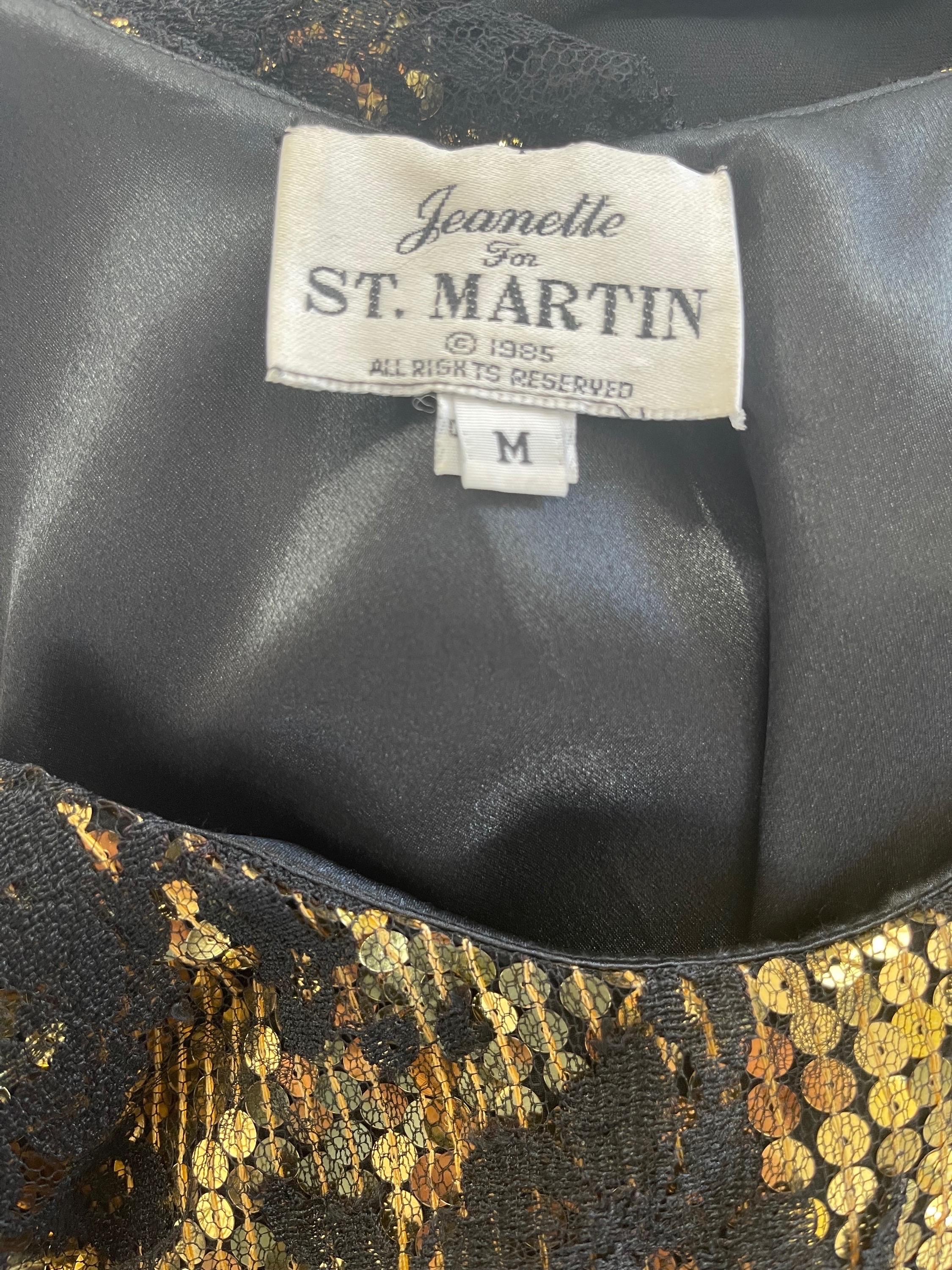 De las mujeres Vestido Flapper Vintage Años 80 Jeanette Kastenberg Lentejuelas Doradas Encaje Negro en venta