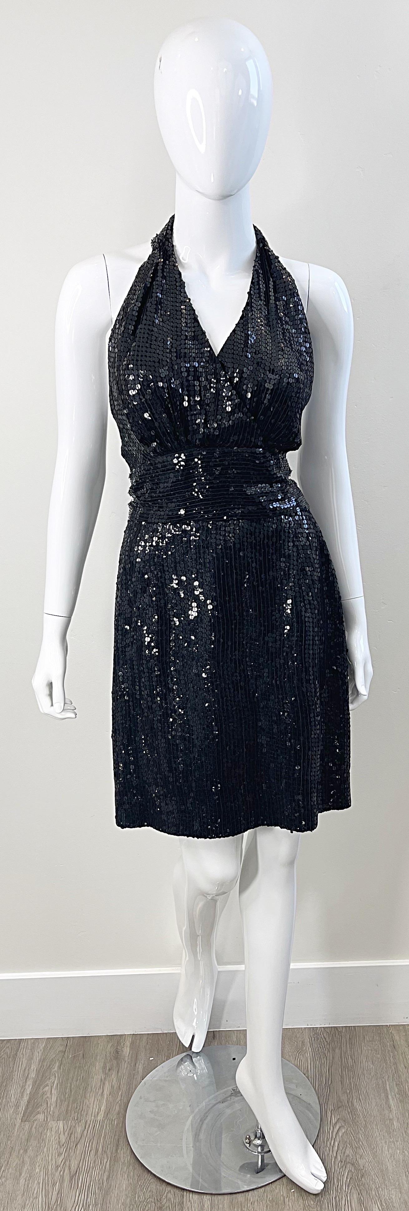 1980s Jeanette Kastenberg St. Martin Size 8 Black Silk Vintage Halter Dress 80s In Excellent Condition For Sale In San Diego, CA