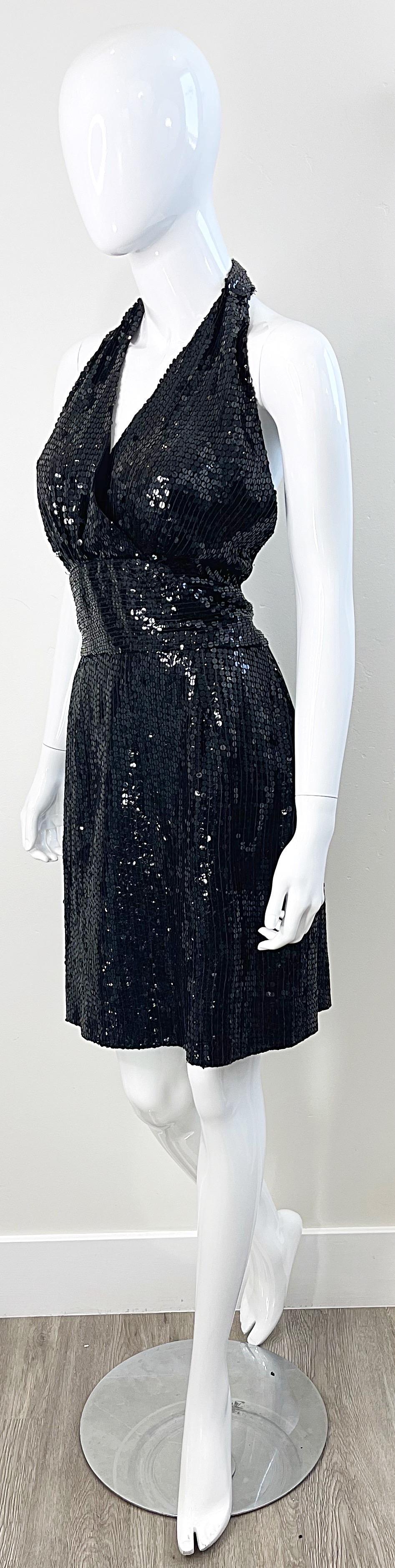 1980s Jeanette Kastenberg St. Martin Size 8 Black Silk Vintage Halter Dress 80s For Sale 4